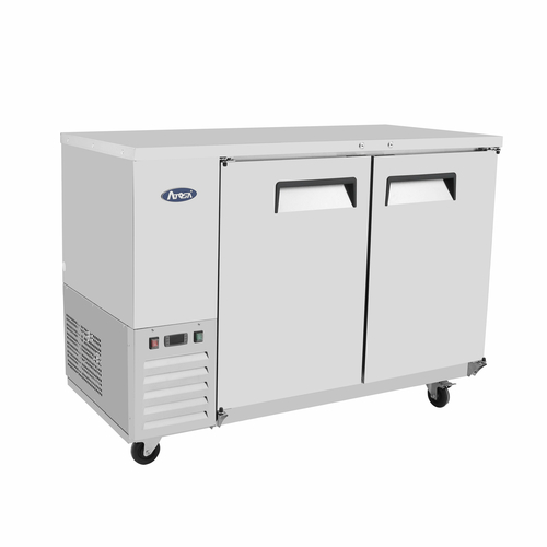 Atosa 48 Inch Commercial Back Bar Refrigerator with 2 Solid Doors - Stainless Steel Undercounter Beer & Wine Cooler for Bars, Restaurants, and Home Use