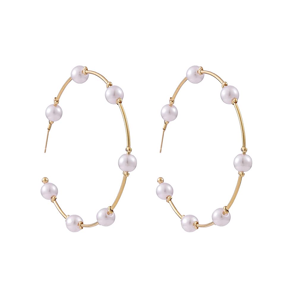 Hypoallergenic Pearl Gold Hoop Earrings for Women & Girls - Elegant Drop Dangle Jewelry Gift for Birthday, Wedding & Party | Fashionable & Comfortable
