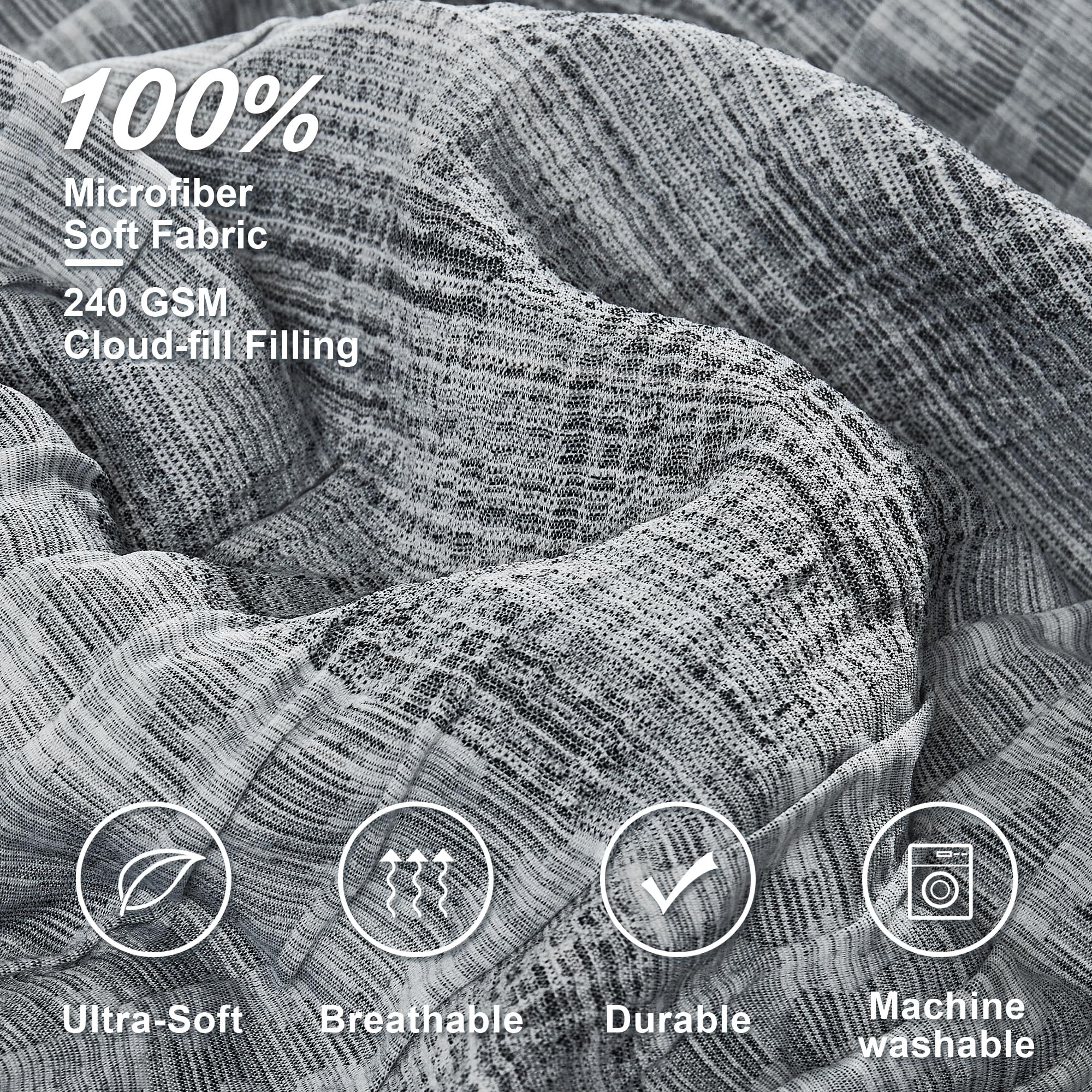 MaiRêve Charcoal Grey Full Comforter Set - 7 Piece Textured Crinkle Bed in a Bag with Comforter, Sheets, Pillowcases & Shams (80