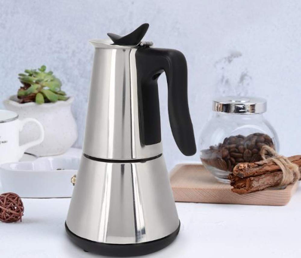 MXBAOHENG 6 Cup Electric Moka Pot Espresso Maker - Stainless Steel Stovetop Coffee Brewer (110V) for Home, Office & Camping Use