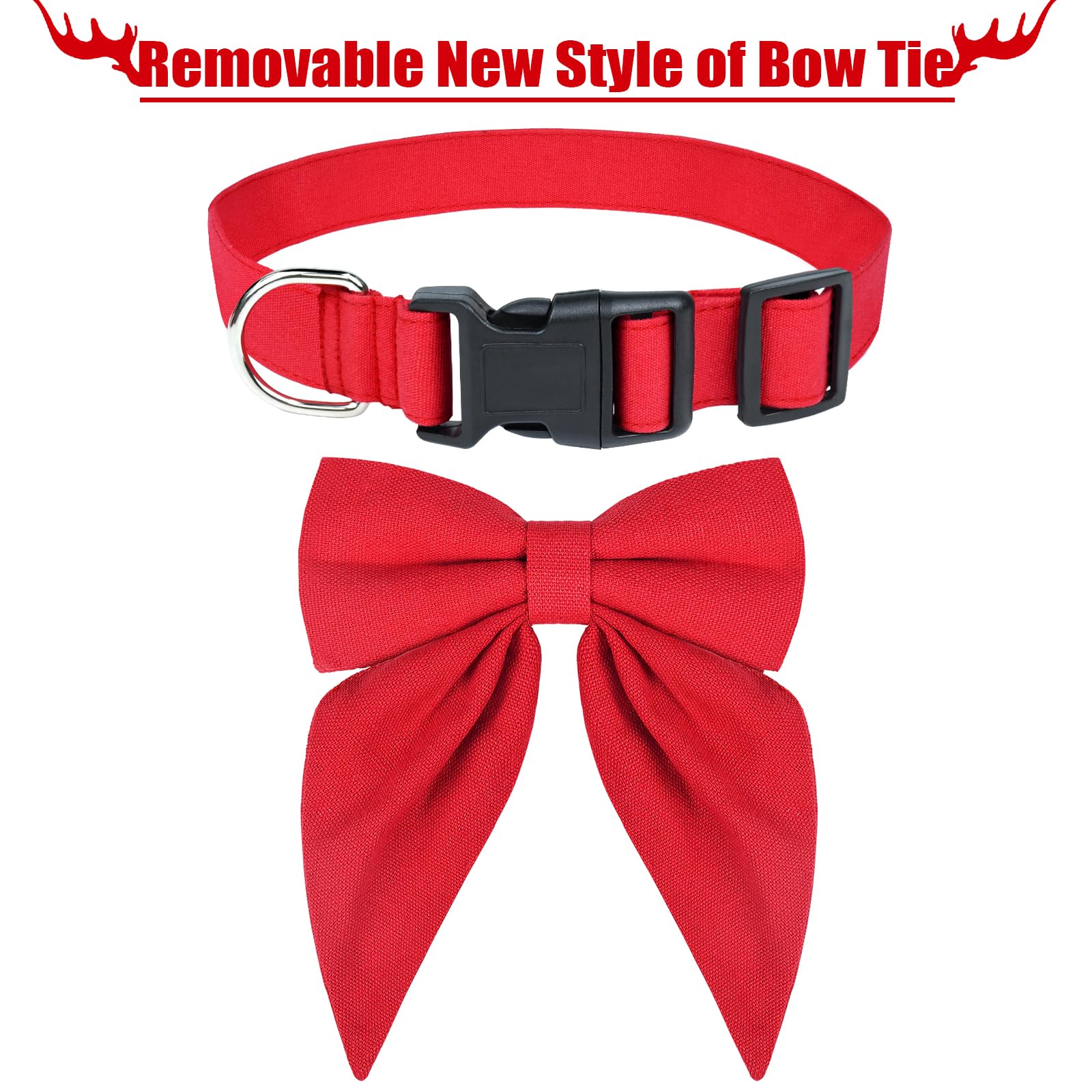 Malier Christmas Dog Collar with Bow Tie - Adjustable Holiday Pet Collar for Small Medium Large Dogs & Cats (Red, Large) | Perfect for Christmas Photos, Parties & Festive Pet Outfits