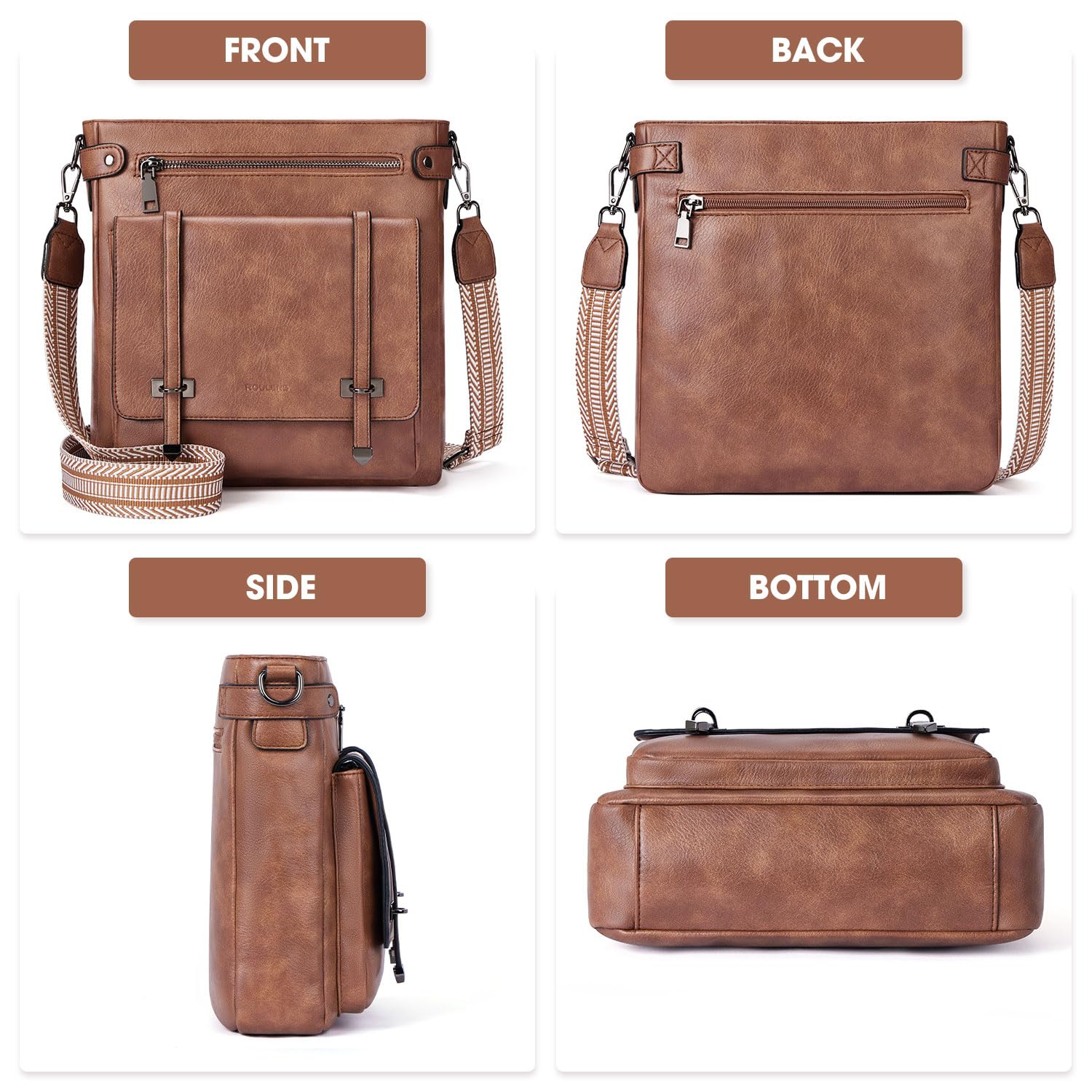 Women's Crossbody Bags with Adjustable Strap - Soft Leather Multi-Pocket Purse for Travel & Daily Use