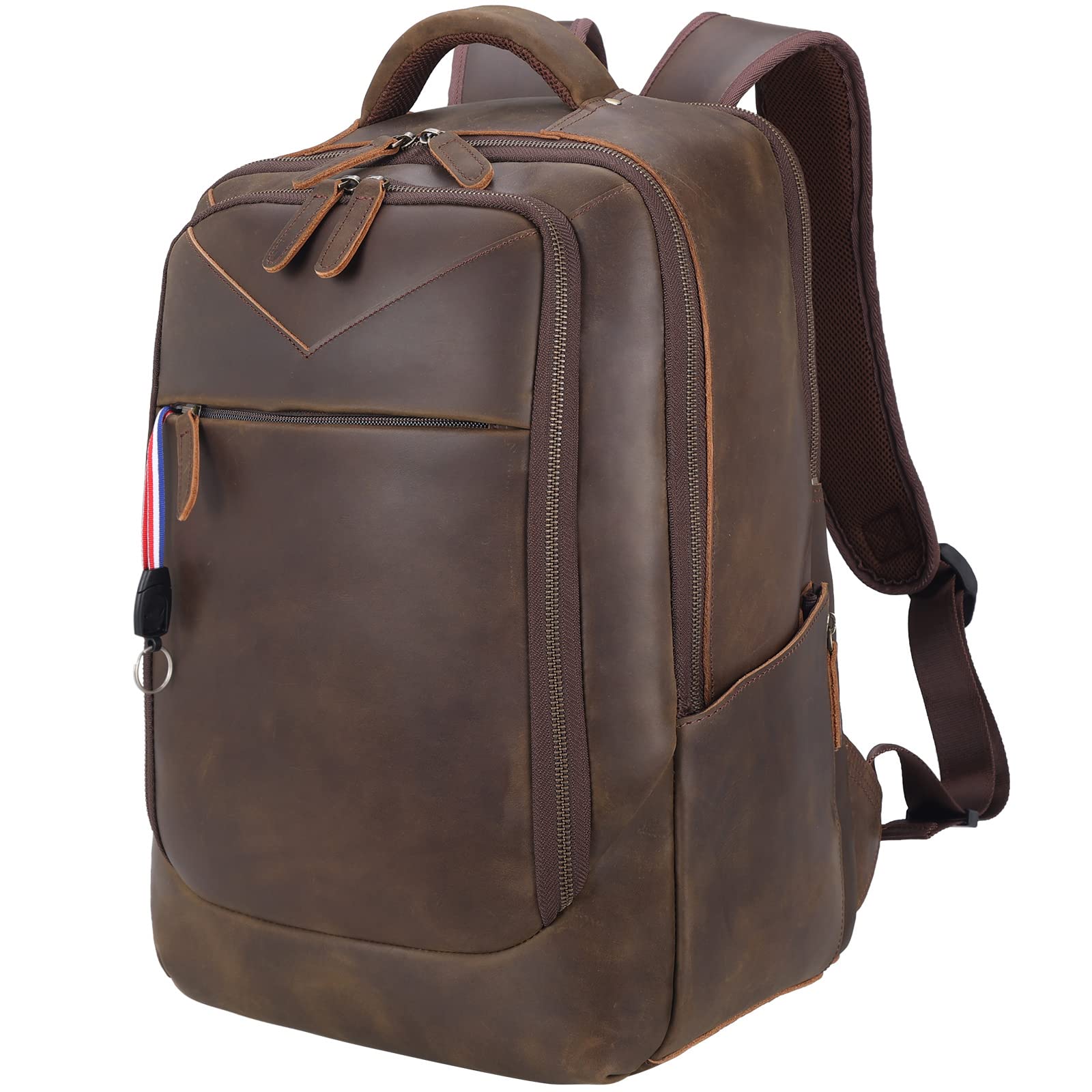 Vintage Leather 15.6 Inch Laptop Backpack for Men - Large Business Travel Backpack, Weekender Bag, Casual Rucksack & Camping Daypack - Durable Brown Leather Backpack for Work, School & Outdoor Adventures