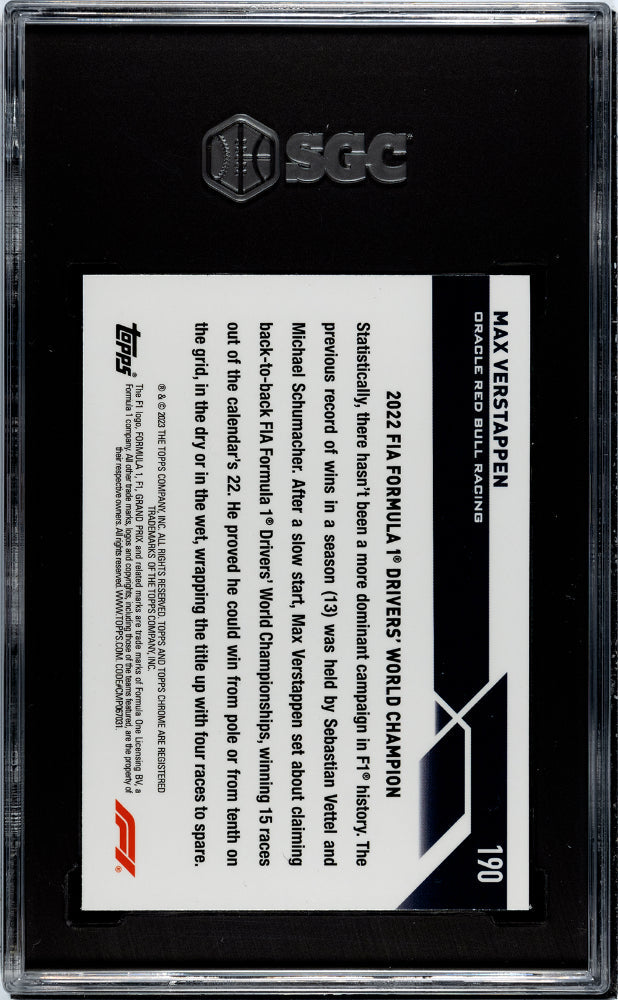 2023 Topps Chrome F1 Max Verstappen Aqua Wave Refractor SGC 10 Gem Mint 137/150 #190 - Rare Collectible for Formula 1 Fans & Sports Memorabilia Enthusiasts