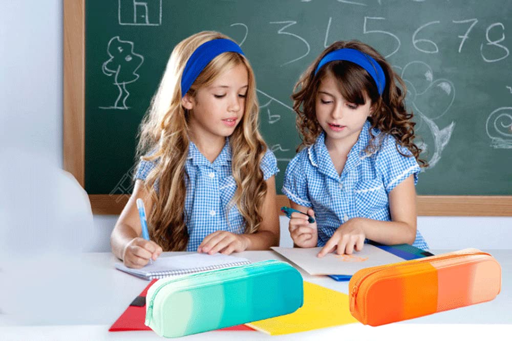 Waterproof Silicone Pencil Case with Zipper - Gradient Blue Pouch Bag for School, Office & Travel | Multi-Functional Organizer for Pencils, Makeup & Stationery | Durable & Portable for Students & Adults