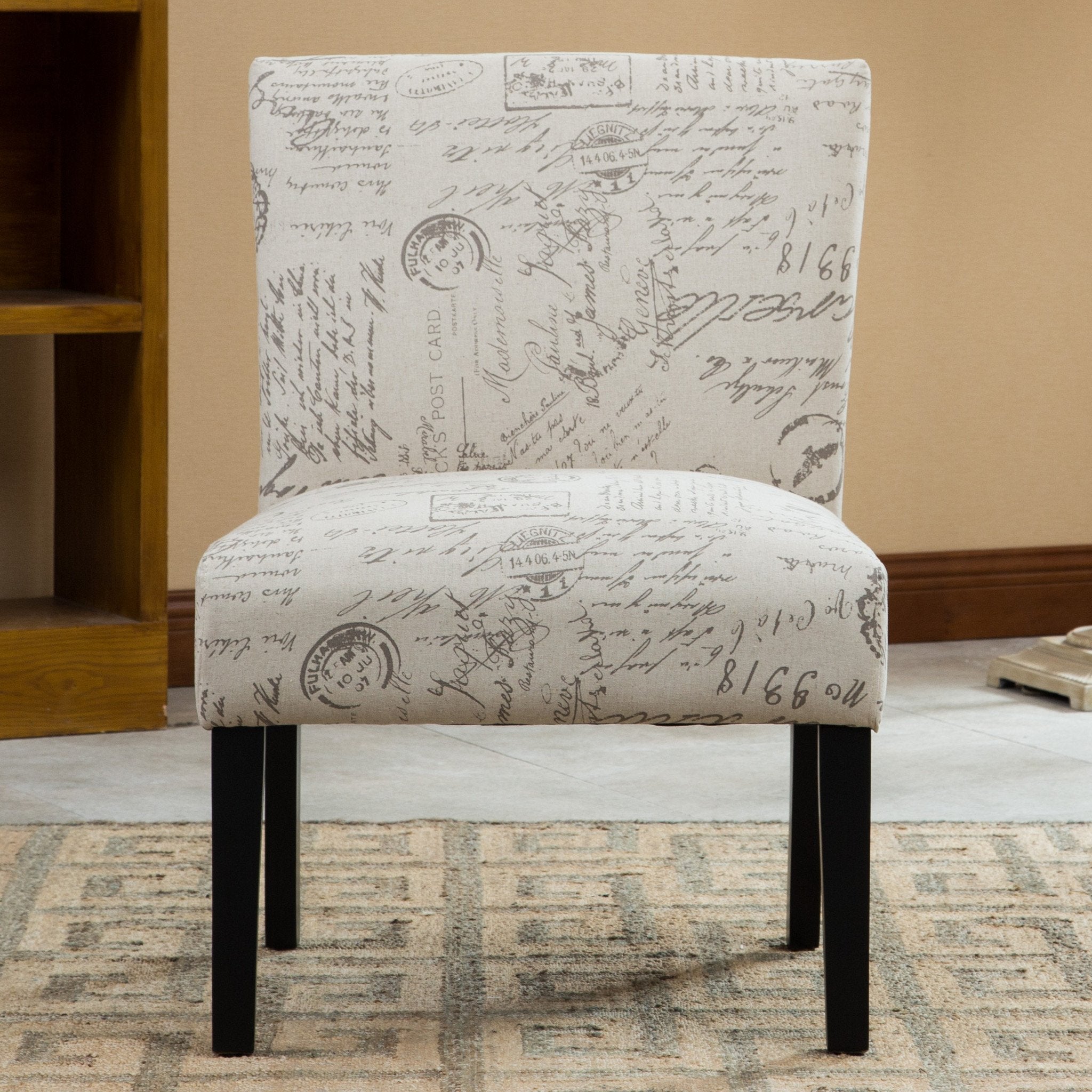 Roundhill Furniture Botticelli English Letter Print Fabric Armless Contemporary Accent Chair - Modern Living Room, Office, or Reading Nook Decor