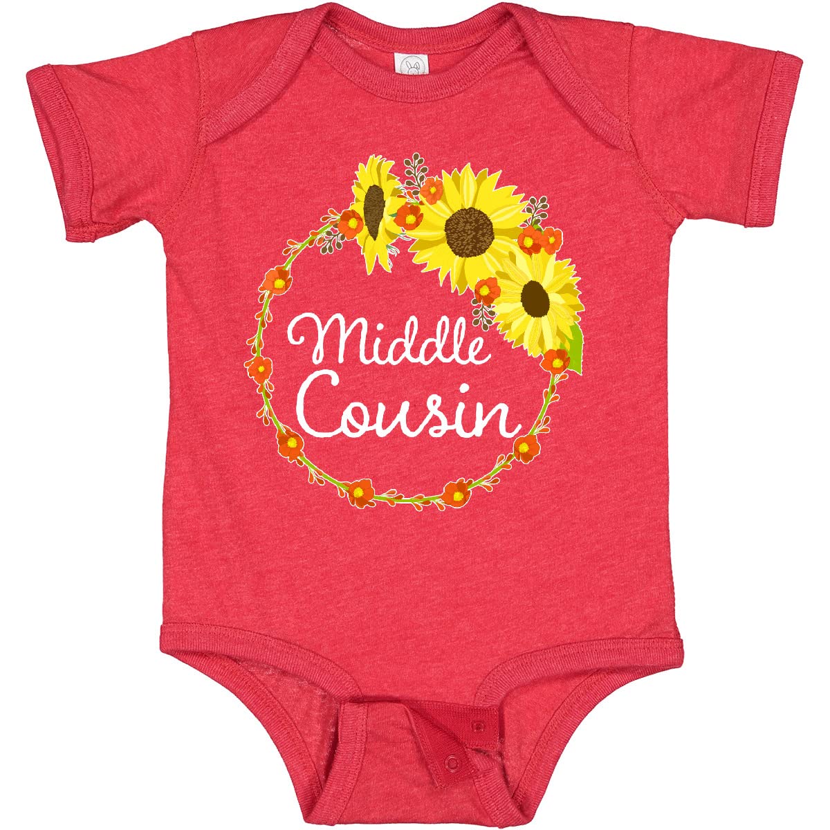 Inktastic Middle Cousin Sunflower Wreath Baby Bodysuit - Cute Sunflower Outfit for Newborns & Infants - Perfect for Family Photos, Baby Showers & Special Occasions