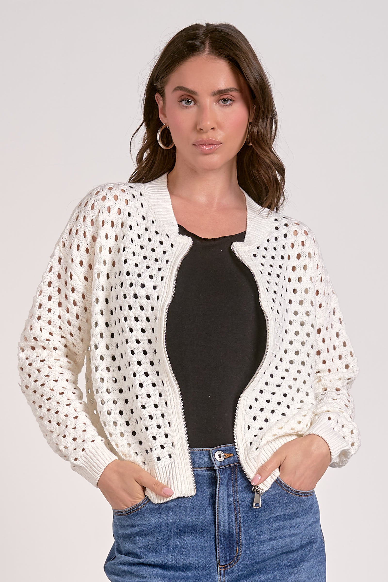 Women's White Zip Up Sweater Cardigan - Cozy Knit Pullover for Fall & Winter - Casual Outerwear for Work, Travel & Everyday Wear