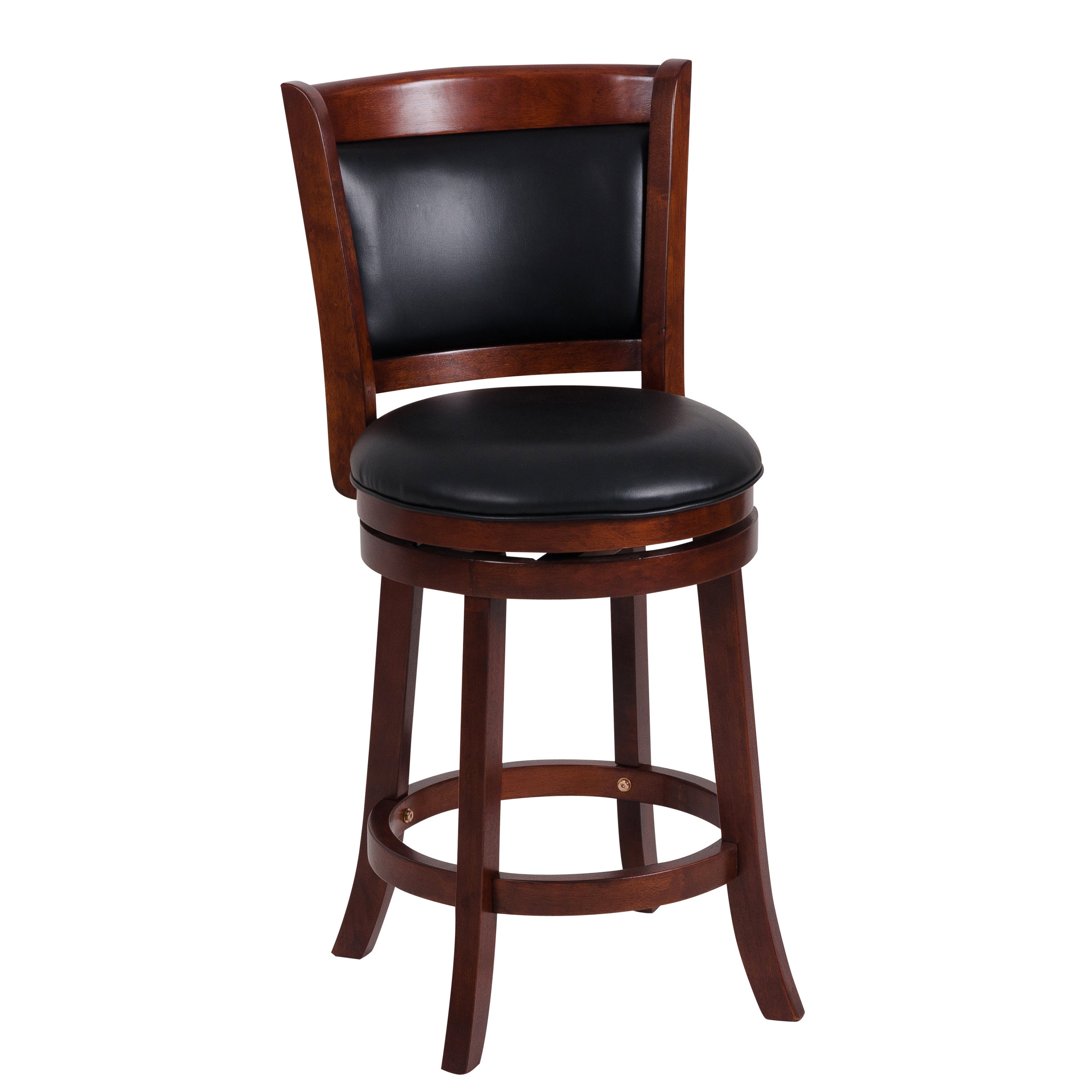 Swivel Counter Height Bar Stool - Dark Cherry Faux Leather Upholstered Seat with Solid Wood Base - Comfortable Kitchen Island & Home Bar Stool for Dining & Entertaining