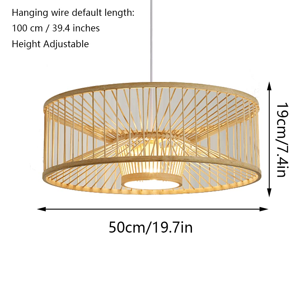 Rustic Asian Style 1-Light Natural Wood Ceiling Pendant Lamp - Handwoven Rattan Shade Chandelier for Dining Room, Hallway, Cafe, Restaurant & Bar Decor - Perfect for Boho, Farmhouse or Zen Interior Design