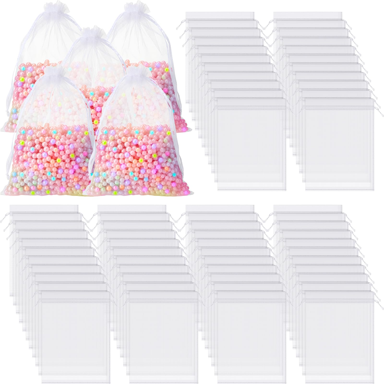 200 Pcs Large White Organza Bags 12x16 Inch - Mesh Drawstring Gift Pouches for Jewelry, Wedding Favors, Party Candy & Bottle Samples - Perfect for Bridal Showers, Baby Showers & Retail Displays