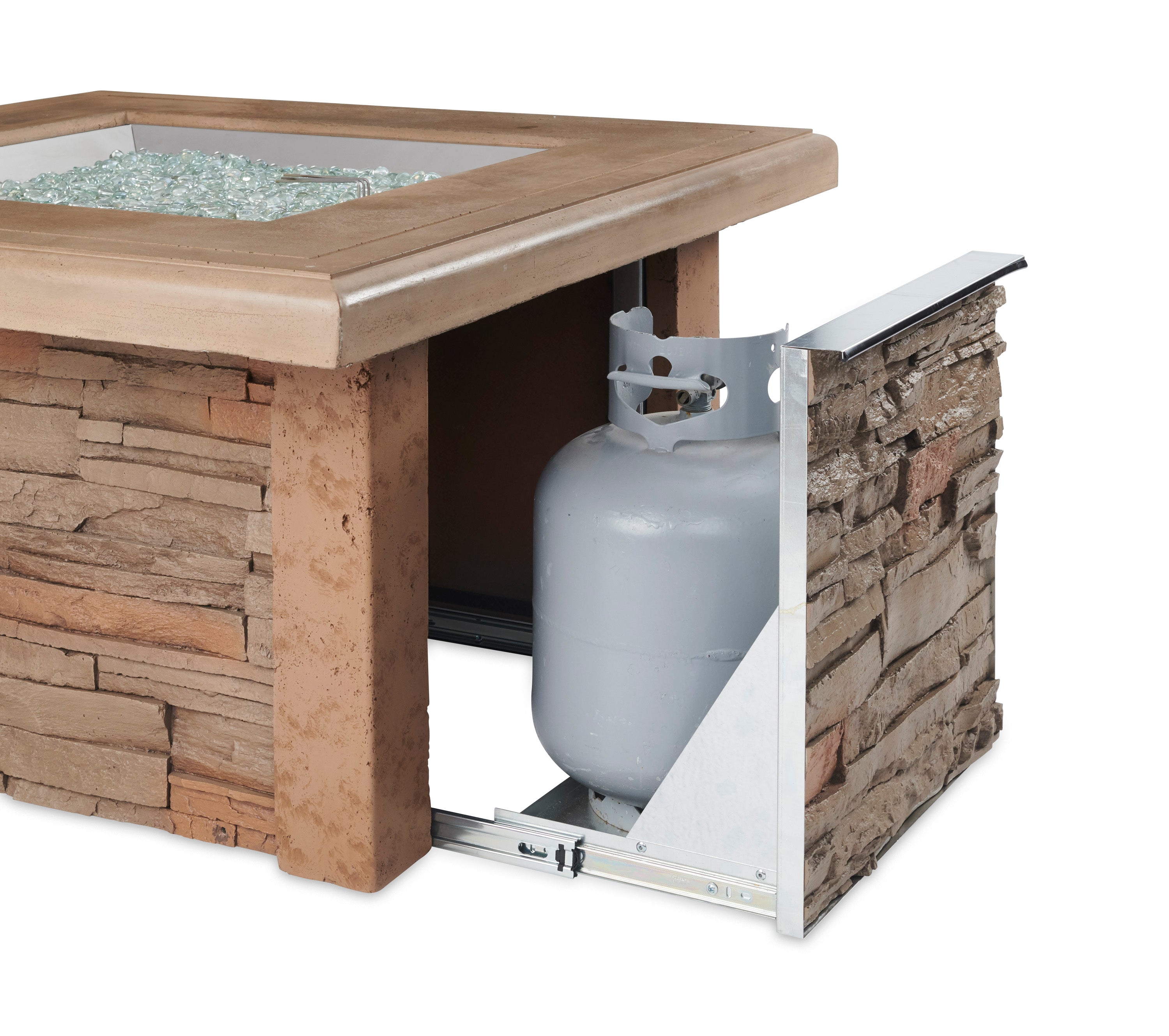 Outdoor Propane Gas Fire Pit Table - 43 Inch Square with 24 Inch Crystal Fire Burner, Mocha Finish (SIERRA 2424 M K) - Perfect for Patio, Backyard, and Outdoor Gatherings