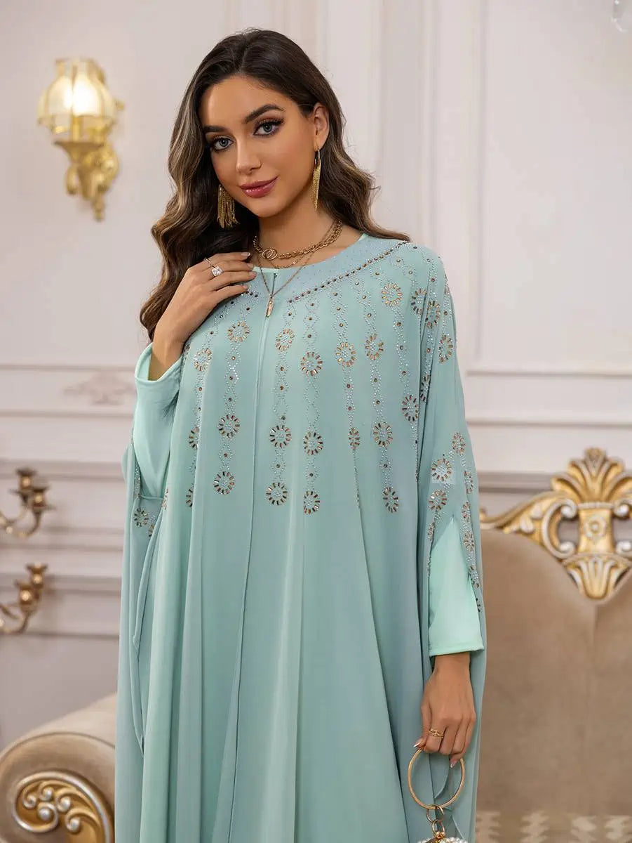 2-Piece Chiffon Caftan Dress Set with Detachable Cloak & Lining - Elegant Boho Maxi Dress for Beach, Pool Party & Summer Vacation #25448