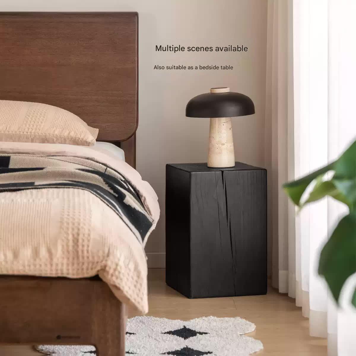 Pine Solid Wood Wabi Sabi Style Side Table - Handcrafted Natural Wood Nightstand for Bedroom, Living Room & Office - Rustic Minimalist End Table with Organic Texture