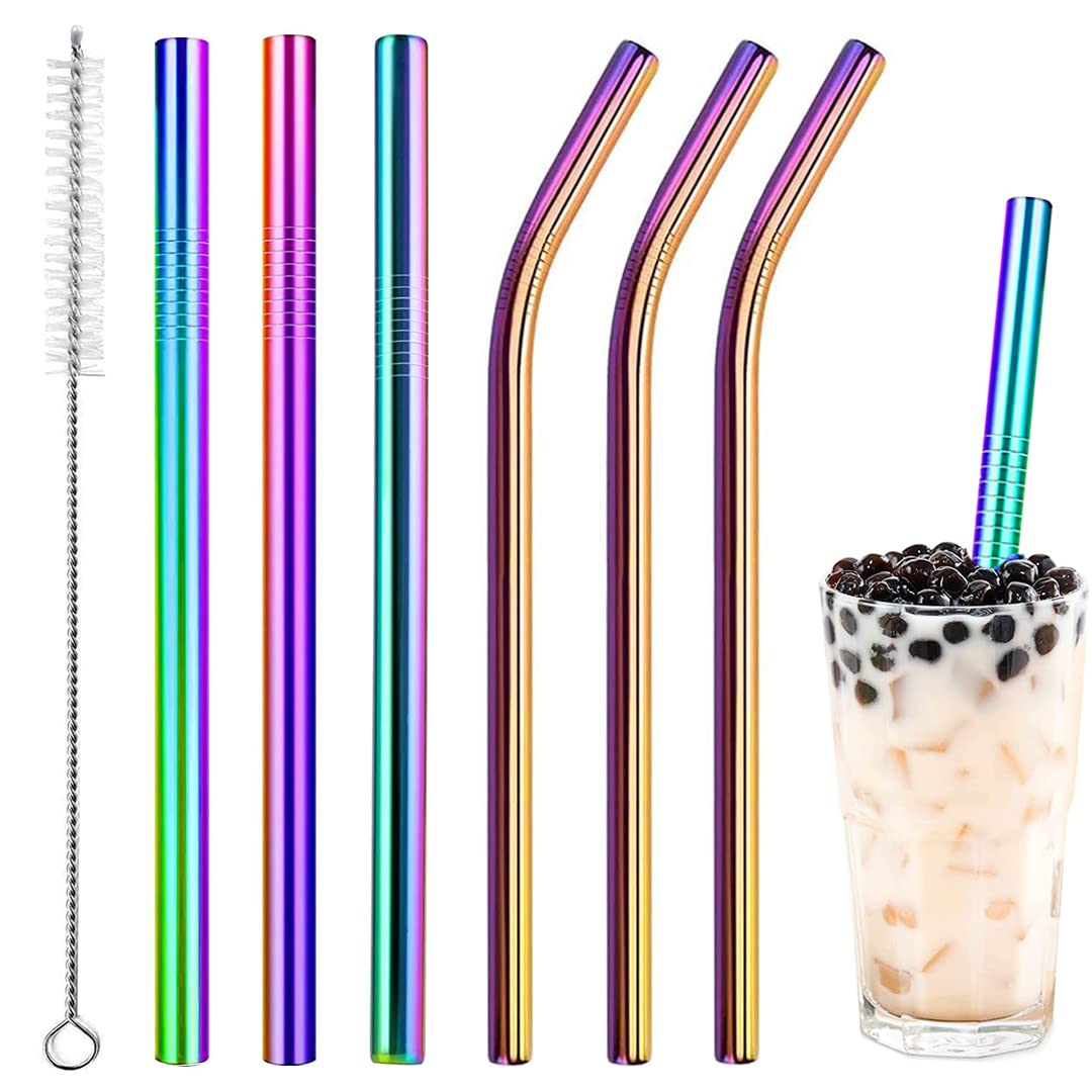 Vinaco Reusable Stainless Steel Smoothie & Milkshake Straws - 6 Pack Extra Wide 0.5