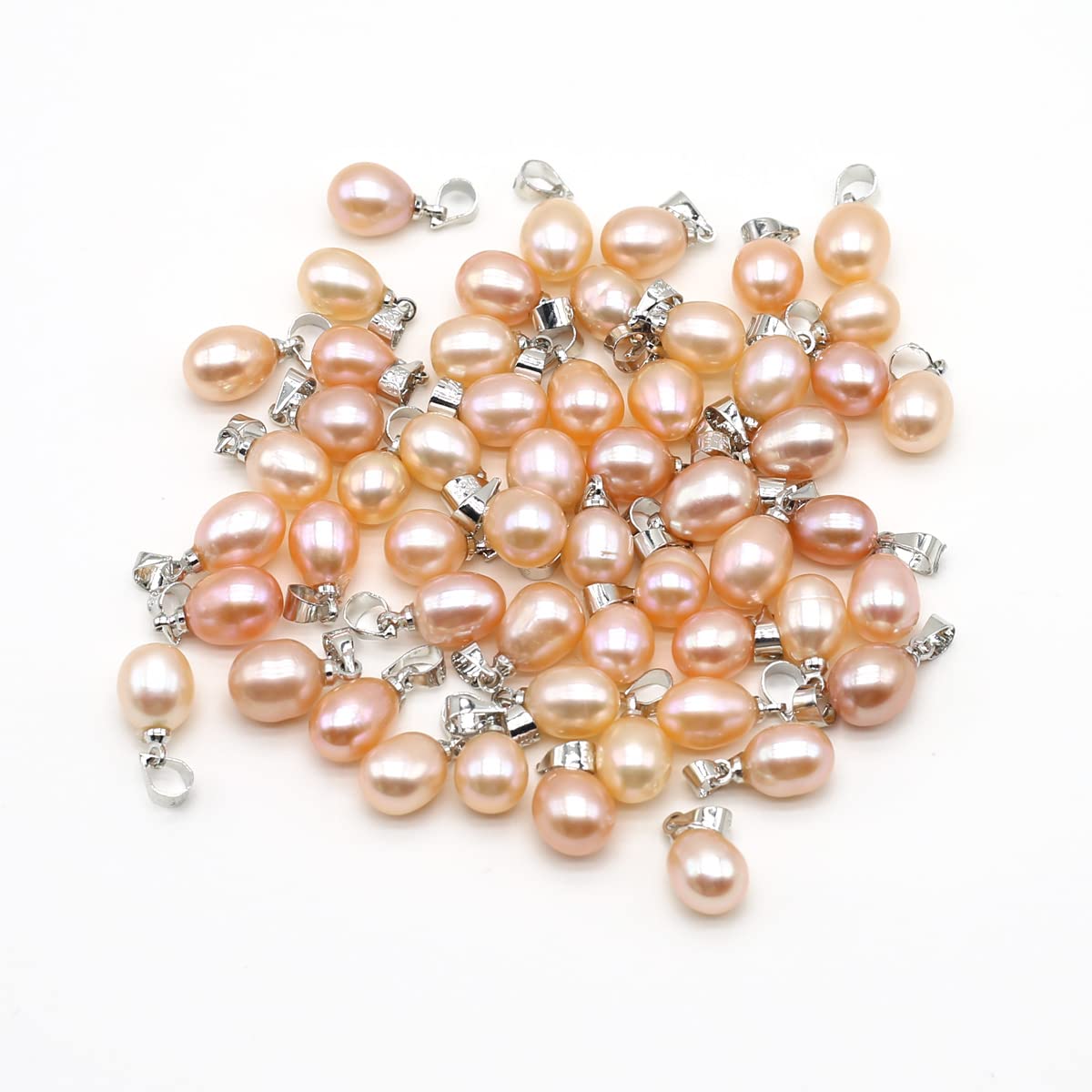 LE SKY 10 Pcs AAA Grade Natural Pink Freshwater Cultured Pearl Pendants - Rice Shape 7-8mm Pearl Beads for Jewelry Making DIY, Necklace & Bracelet Charms - Perfect for Wedding, Bridal & Handmade Jewelry Designs