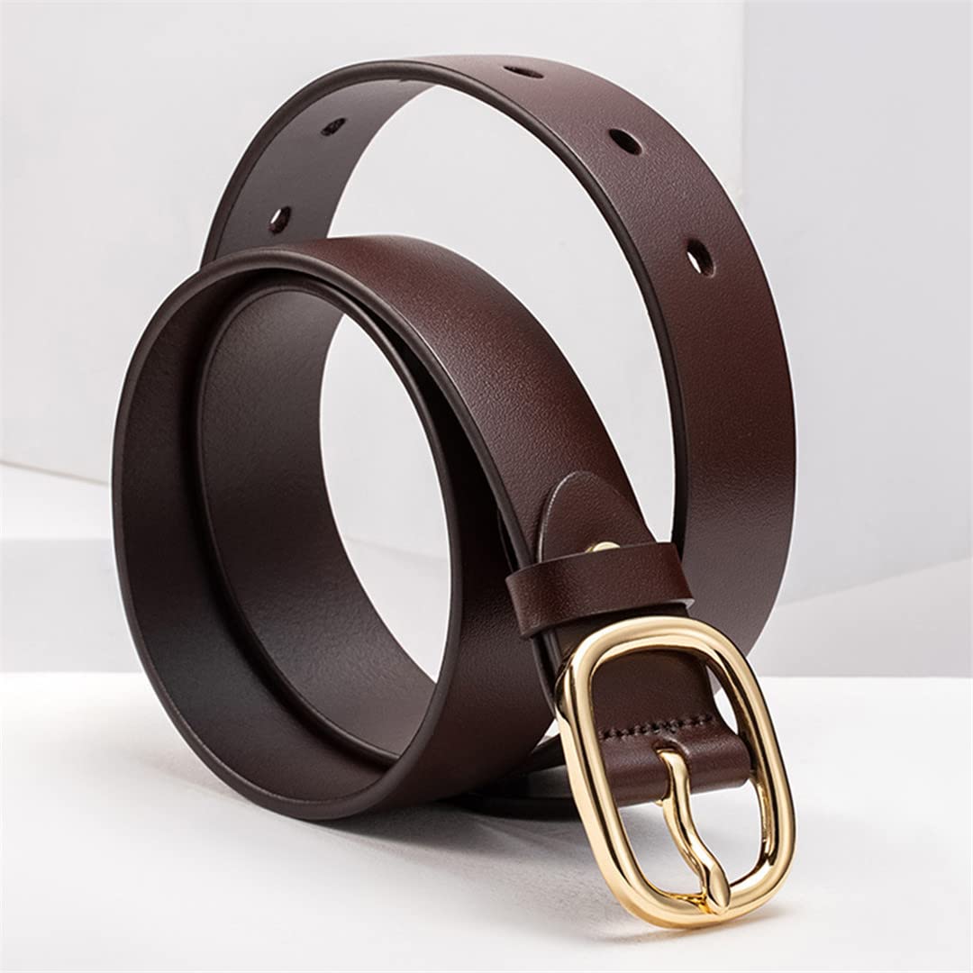 Women's Genuine Leather Belt with Stainless Steel Buckle - Classic Solid Cowhide Strap for Jeans, Dresses & Office Wear | Adjustable Waistband Fashion Accessory