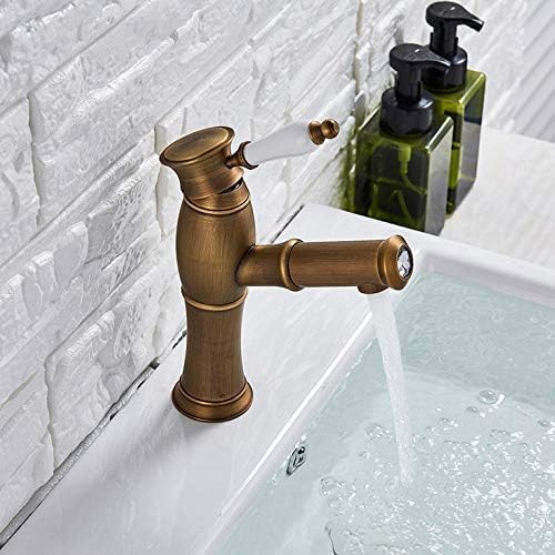 Vintage Brass Pull-Out Kitchen Sink Faucet - Deck Mount Single Handle Mixer Tap with Ceramic Lever for Hot & Cold Water - Perfect for Washing Hair, Dishes, and Kitchen Tasks