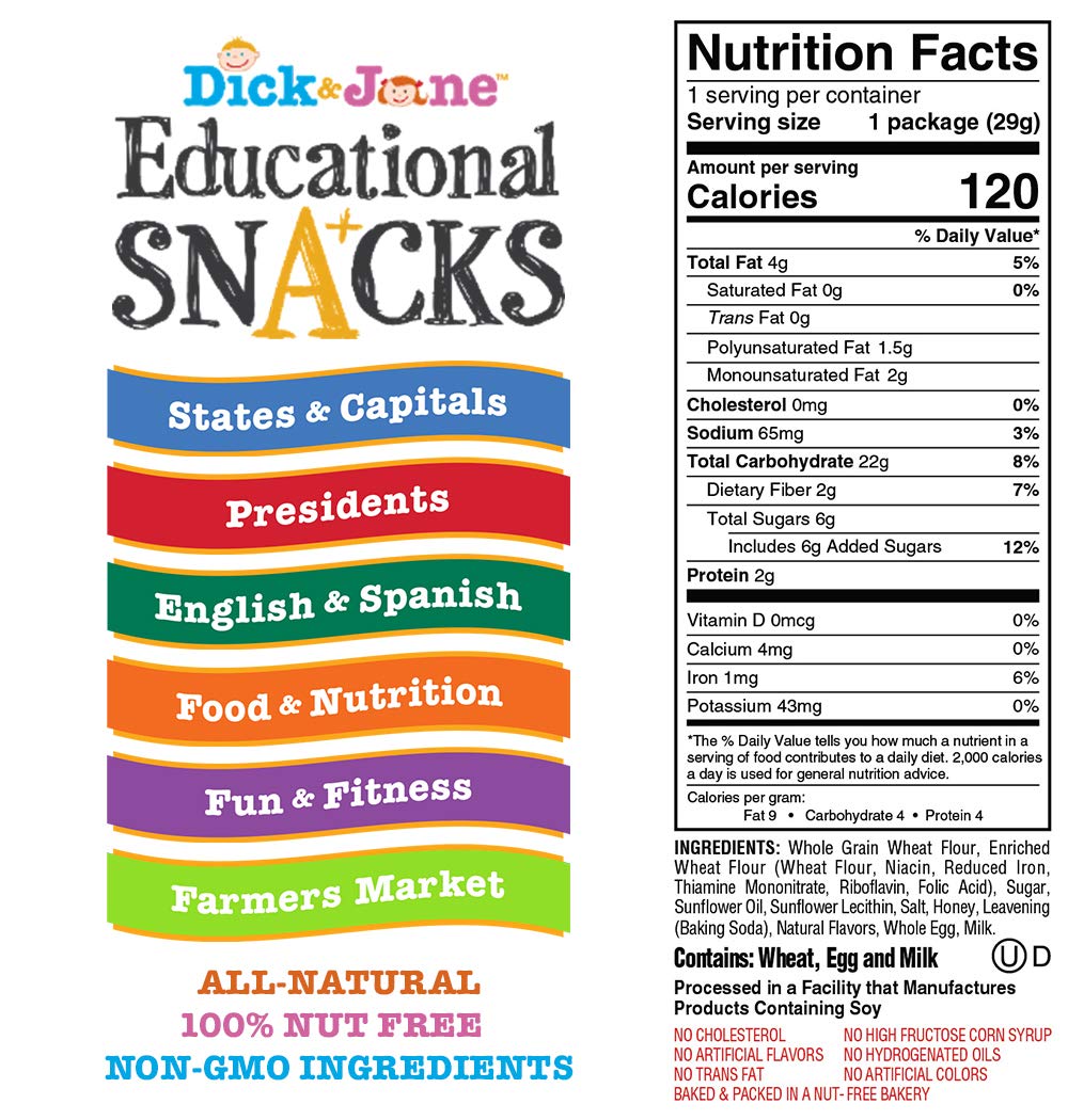Dick & Jane Bilingual Educational Snacks (English & Spanish) - 120 Bags with Numbers 1-10 & 50 Vocabulary Words | Fun Learning Snacks for Kids, Classroom Treats & Homeschool Supplies