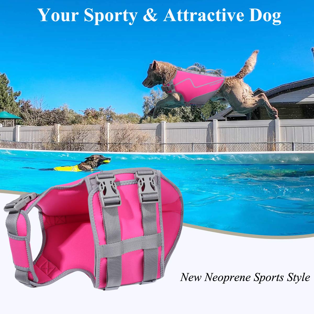 Hands Free Dog Leash with Adjustable Belt - Reflective Dog Life Jacket for Swimming & Boating - Perfect for Active Dogs, Beach Outings & Water Safety