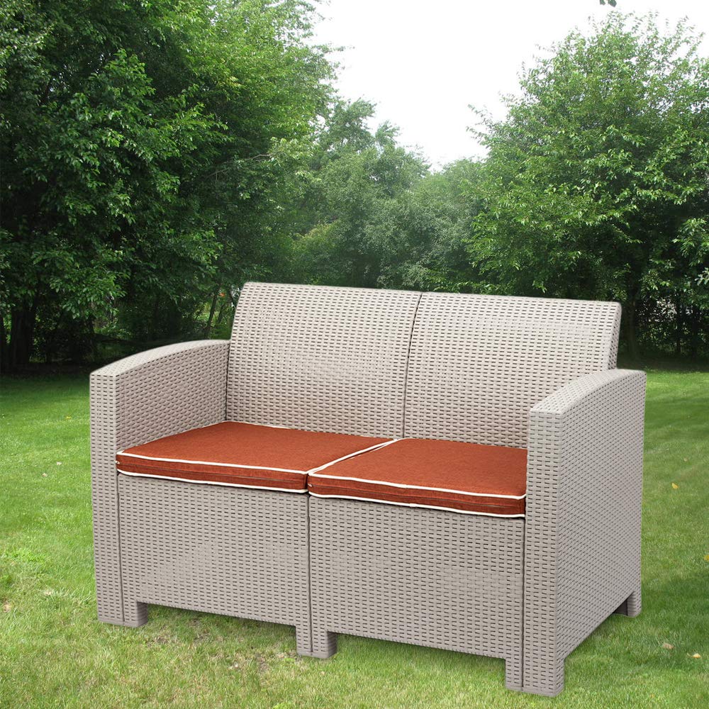 4-Piece Weather-Resistant Outdoor Patio Furniture Set - Gray & White Loveseat Sofa with Coffee Table for Garden, Backyard, Poolside or Balcony