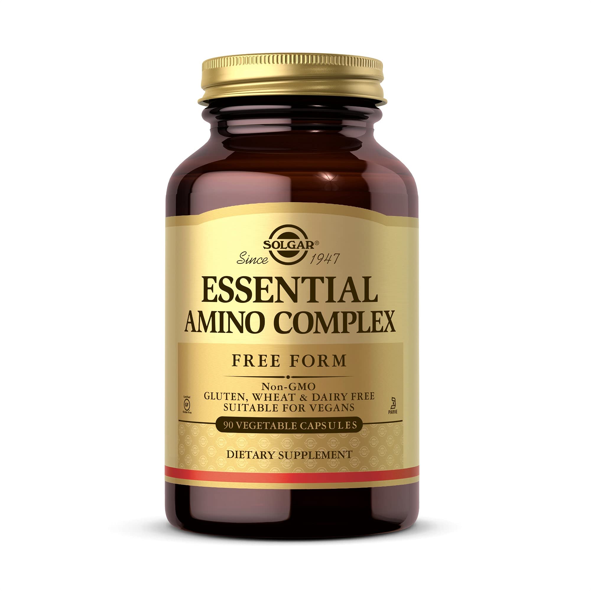 Solgar Essential Amino Complex - 90 Vegetable Capsules | Free Form Essential Amino Acids Supplement | Non-GMO, Vegan, Gluten Free, Dairy Free, Kosher | Supports Muscle Recovery & Energy Boost for Athletes & Fitness Enthusiasts