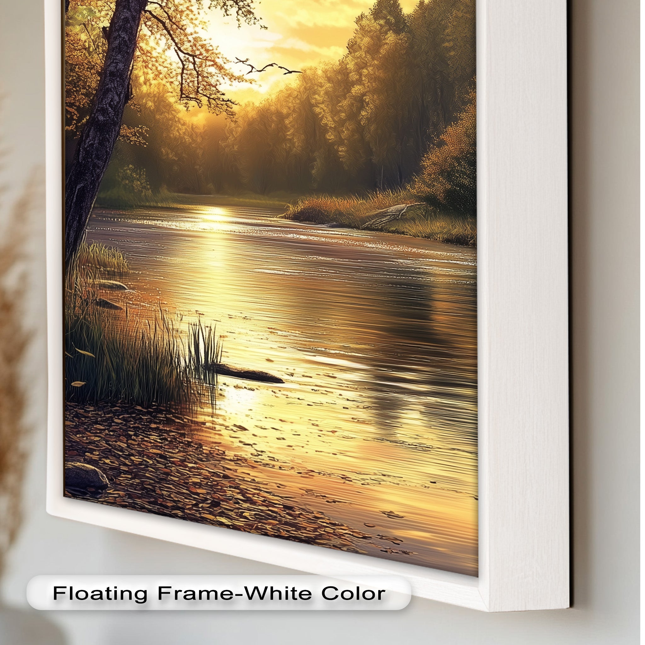 Autumn River Landscape Oil Painting - Handmade Sunset Wall Art Decor for Living Room, Bedroom & Office | Nature Scenery Canvas Art for Home & Office Decor