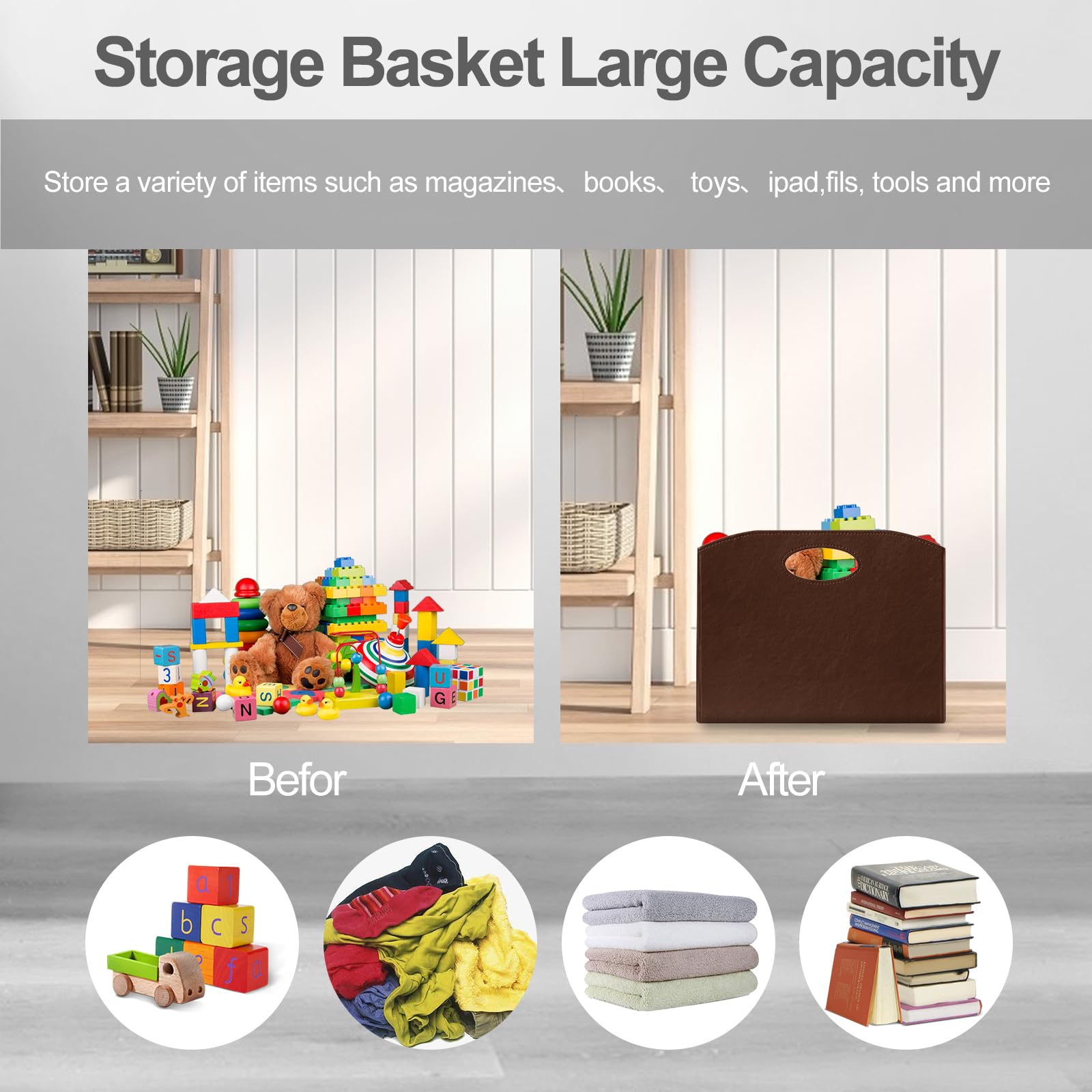 Foldable Floor Magazine Rack Organizer - Brown Storage Bin for Newspapers, Documents & Files - Perfect for Home, Office & Living Room Organization