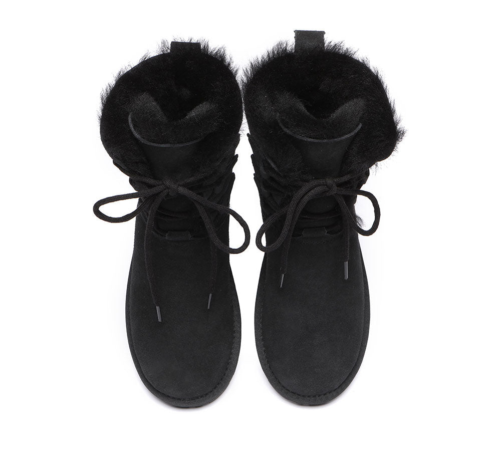 EVERAU® Women's UGG Boots - Genuine Sheepskin Wool Lace-Up Tall Winter Boots for Women | Warm & Comfortable Snow Boots for Cold Weather, Outdoor Activities, and Casual Wear