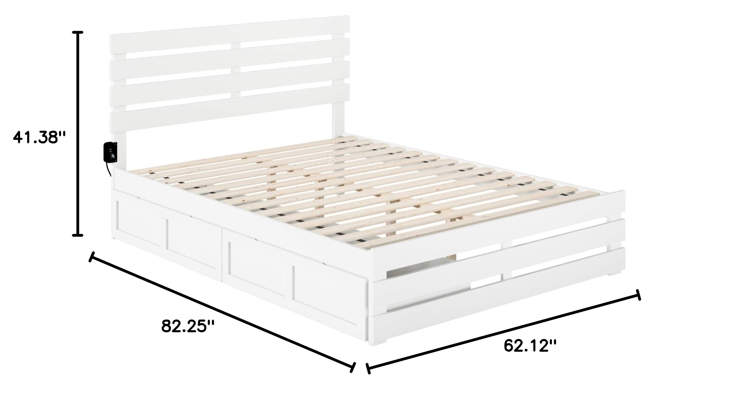 AFI Oxford Queen Size Bed Frame with Footboard, USB Turbo Charger & 2 Extra-Long Storage Drawers - White Wooden Platform Bed for Modern Bedroom & Guest Room