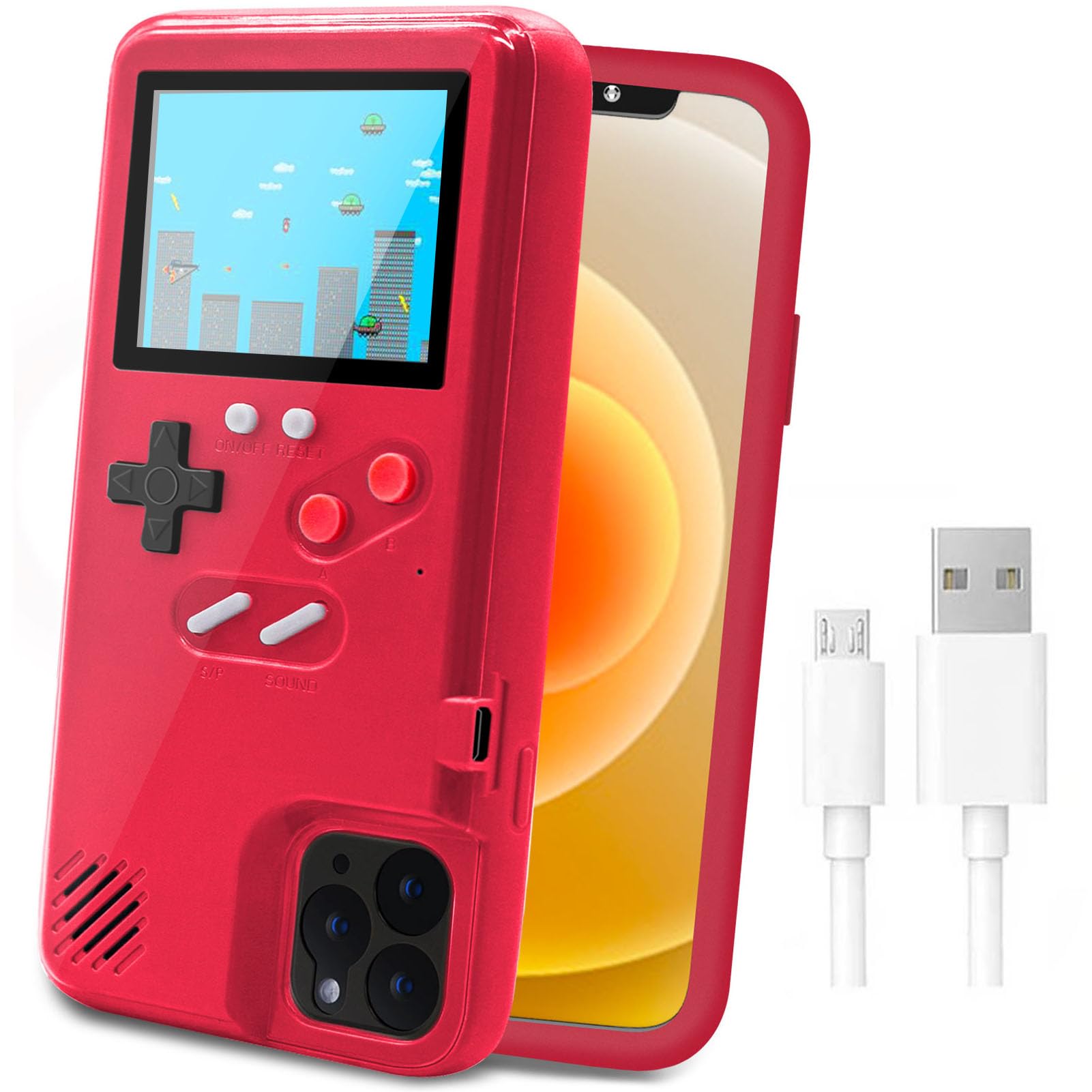 LucBuy Retro Game Console Case for iPhone 13/13 Pro - Self-Powered Protective Cover with 36 Classic Games, Full Color Display & Shockproof Bumper (Red) | Perfect for Gaming Enthusiasts & Retro Lovers On-The-Go