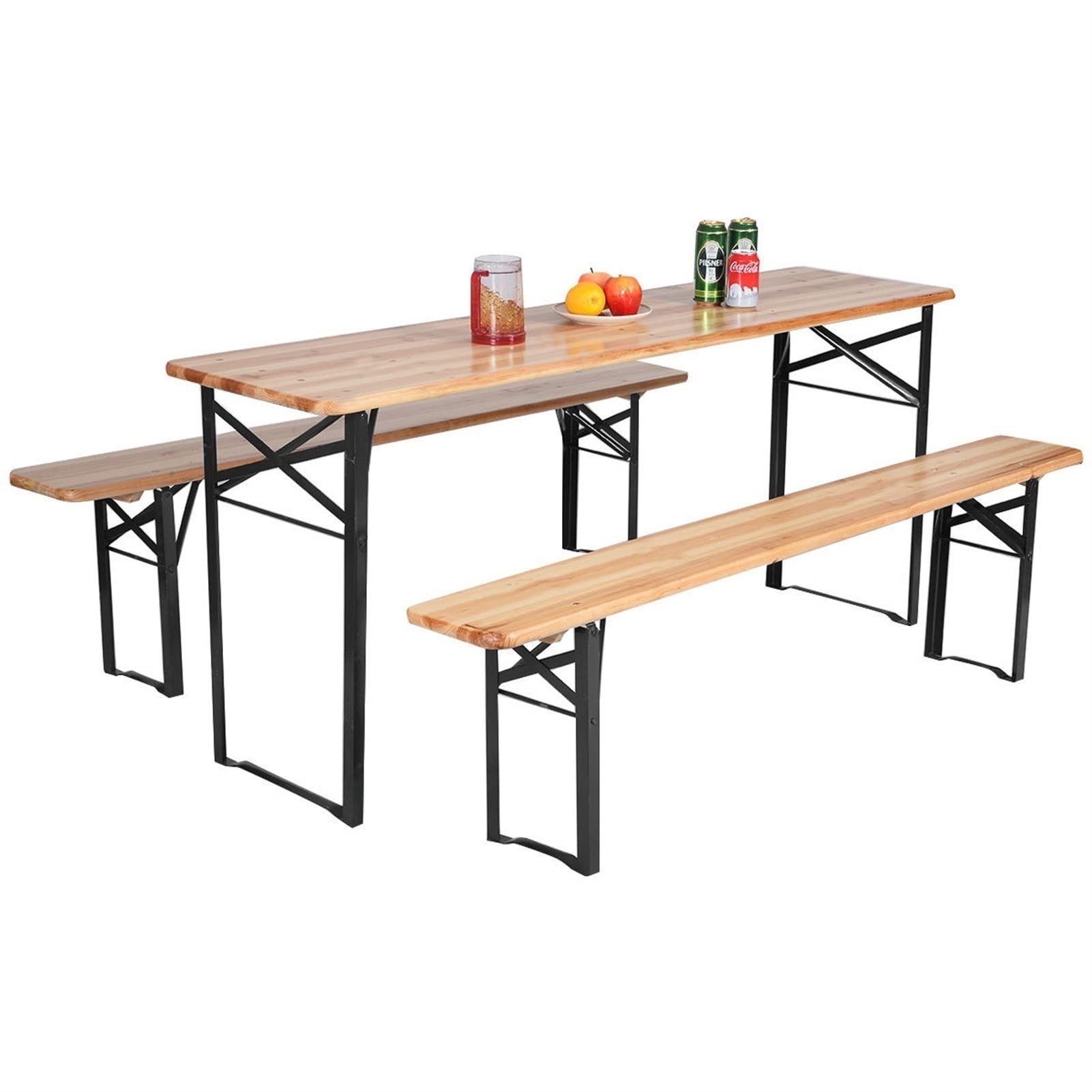 BZGWECD 3-Piece Folding Wooden Picnic Table Set with Benches - Portable Outdoor Dining Table for Camping, Patio, Garden & Backyard BBQs
