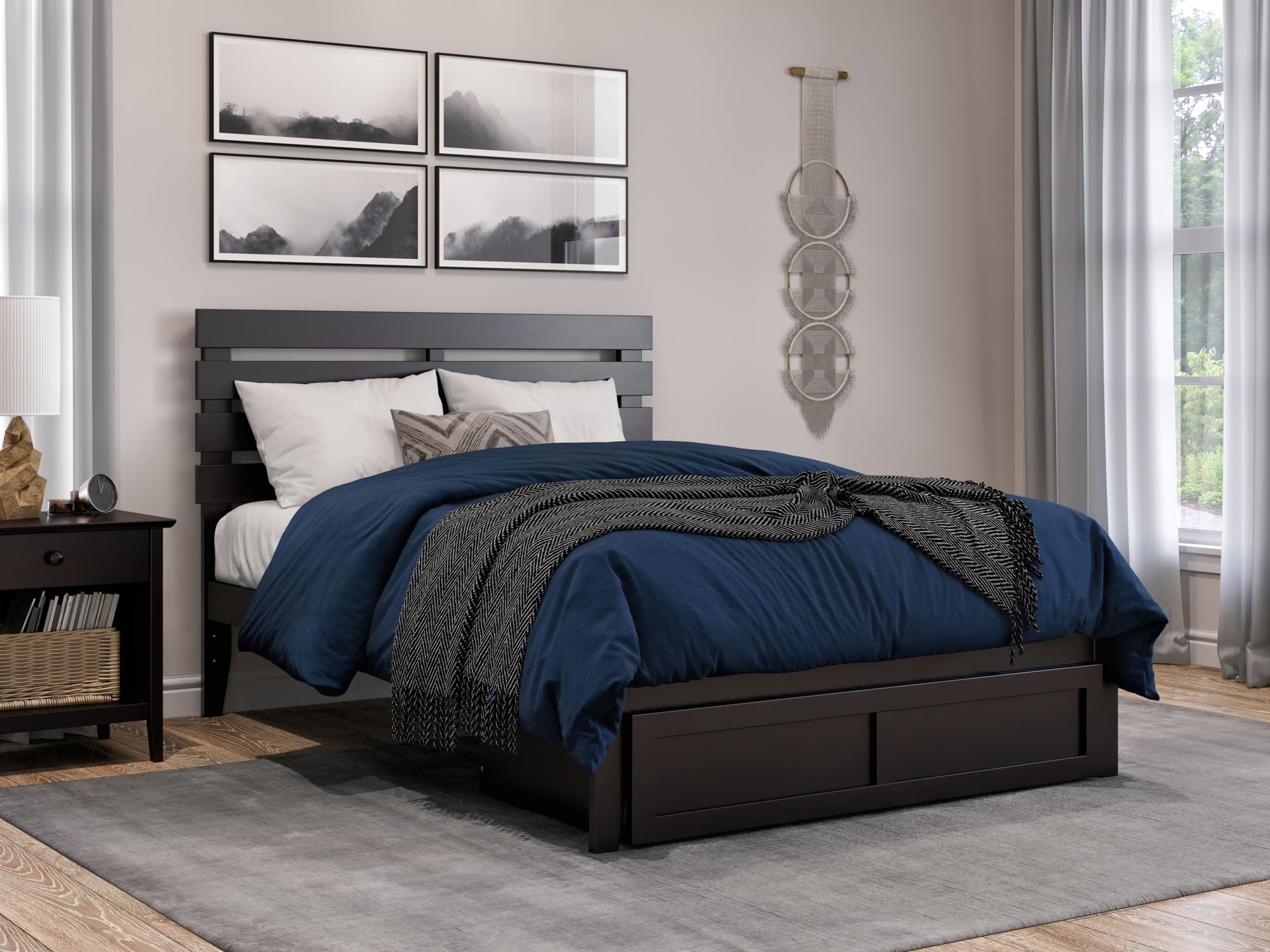 AFI Oxford Full Size Platform Bed Frame with Storage Drawer & USB Charging Station - Espresso Finish, Modern Bedroom Furniture for Small Spaces & Apartments