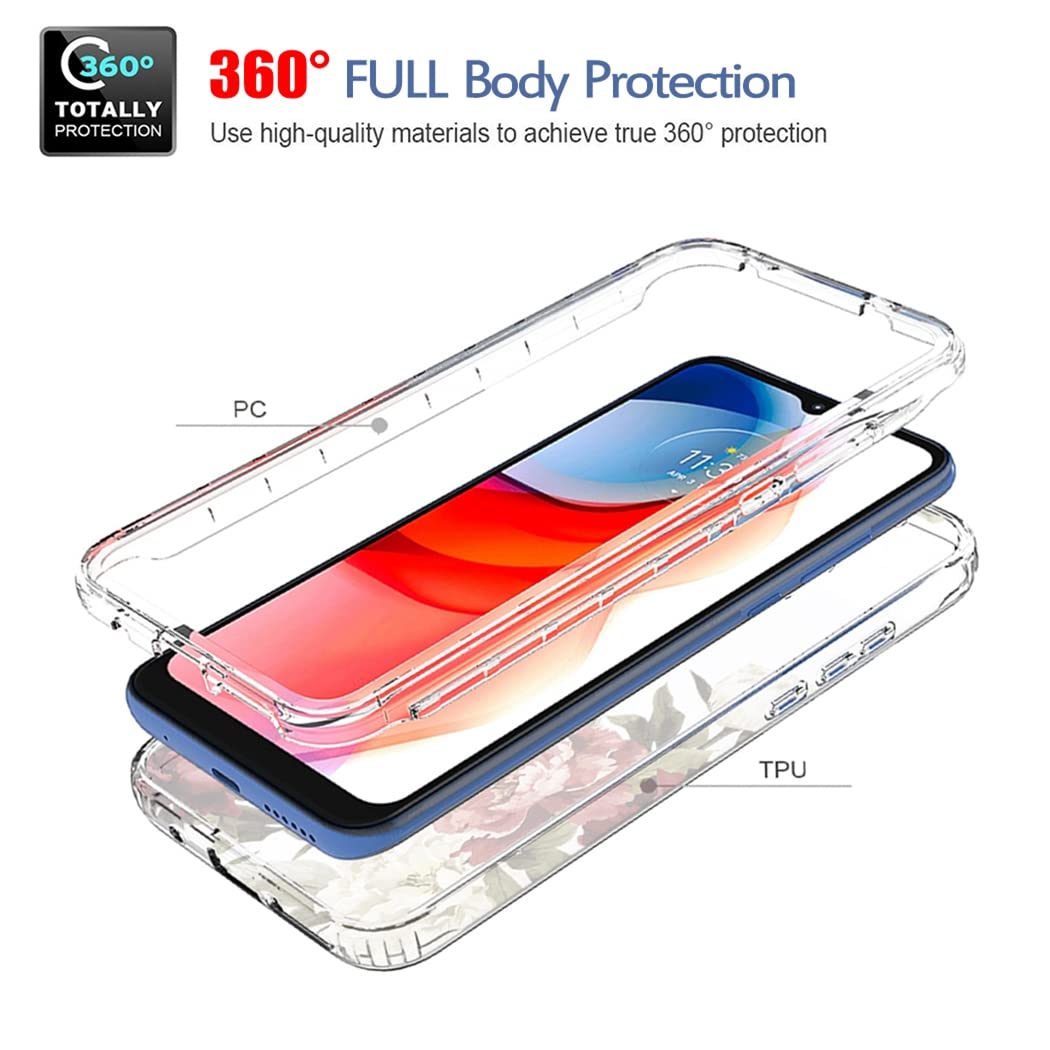 Premium Clear Floral Phone Case for Motorola Moto G Play 2021 (XT2093DL) with Tempered Glass Screen Protector - Slim Protective Cover with Cute Flower Design - Perfect for Everyday Use, Work & Travel
