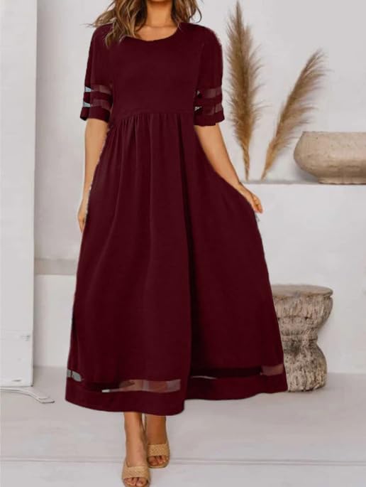 Akivide Women's Plus Size Half Sleeve Maxi Dress - Summer Casual Flowy Elegant Cocktail Party Wedding Guest Dress for Beach Vacation, Garden Party & Special Occasions