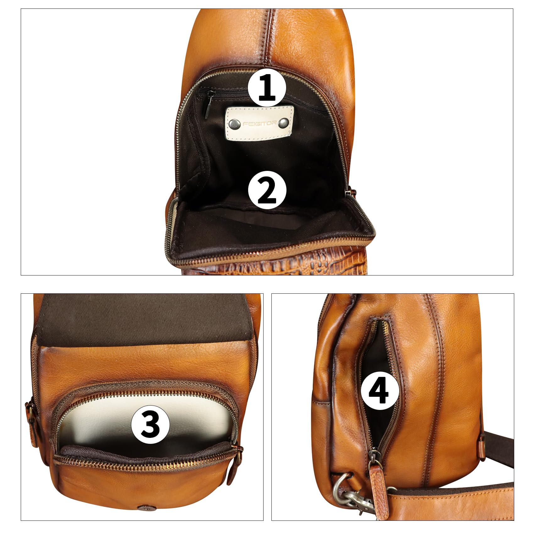 Genuine Leather Sling Bag - Embossed Crocodile Pattern Crossbody Backpack - Handmade Chest Purse Daypack for Men & Women (Brown) | Perfect for Travel, Work & Everyday Use