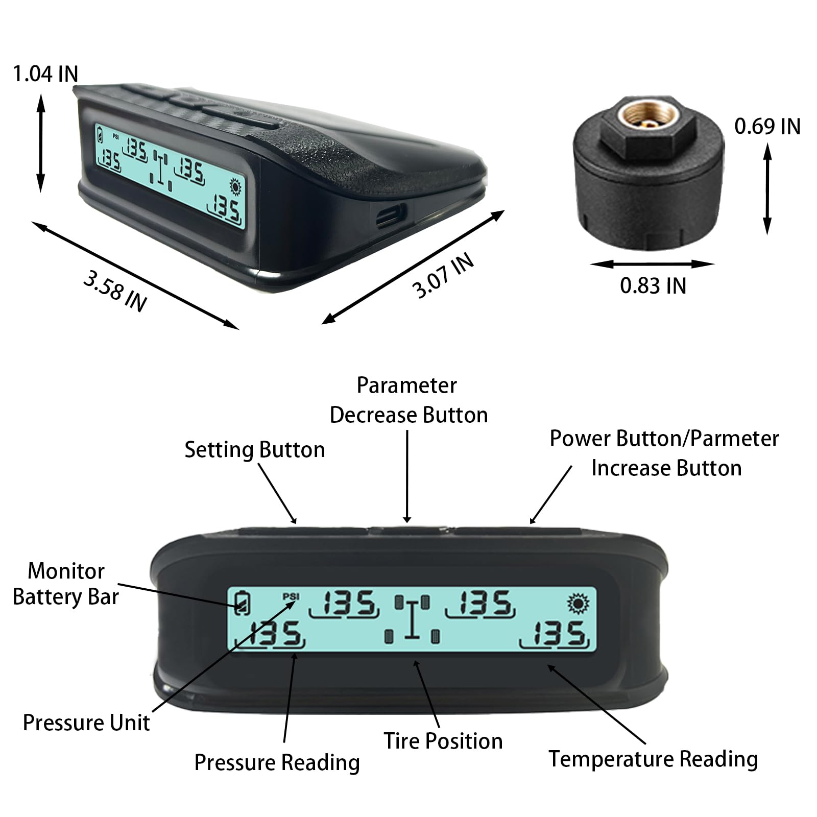 RV Tire Pressure Monitoring System (0-199PSI) - 4 Sensor TPMS with 6 Alert Modes & Long Range for Trailers, Trucks & Campers | Real-Time Monitoring for Safer RV Travels
