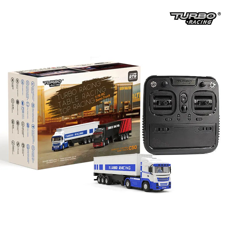 Turbo Racing 1:76 Scale C50 RC Semi Truck Trailer with Remote Control - Perfect for Kids, Collectors & Indoor Racing Fun