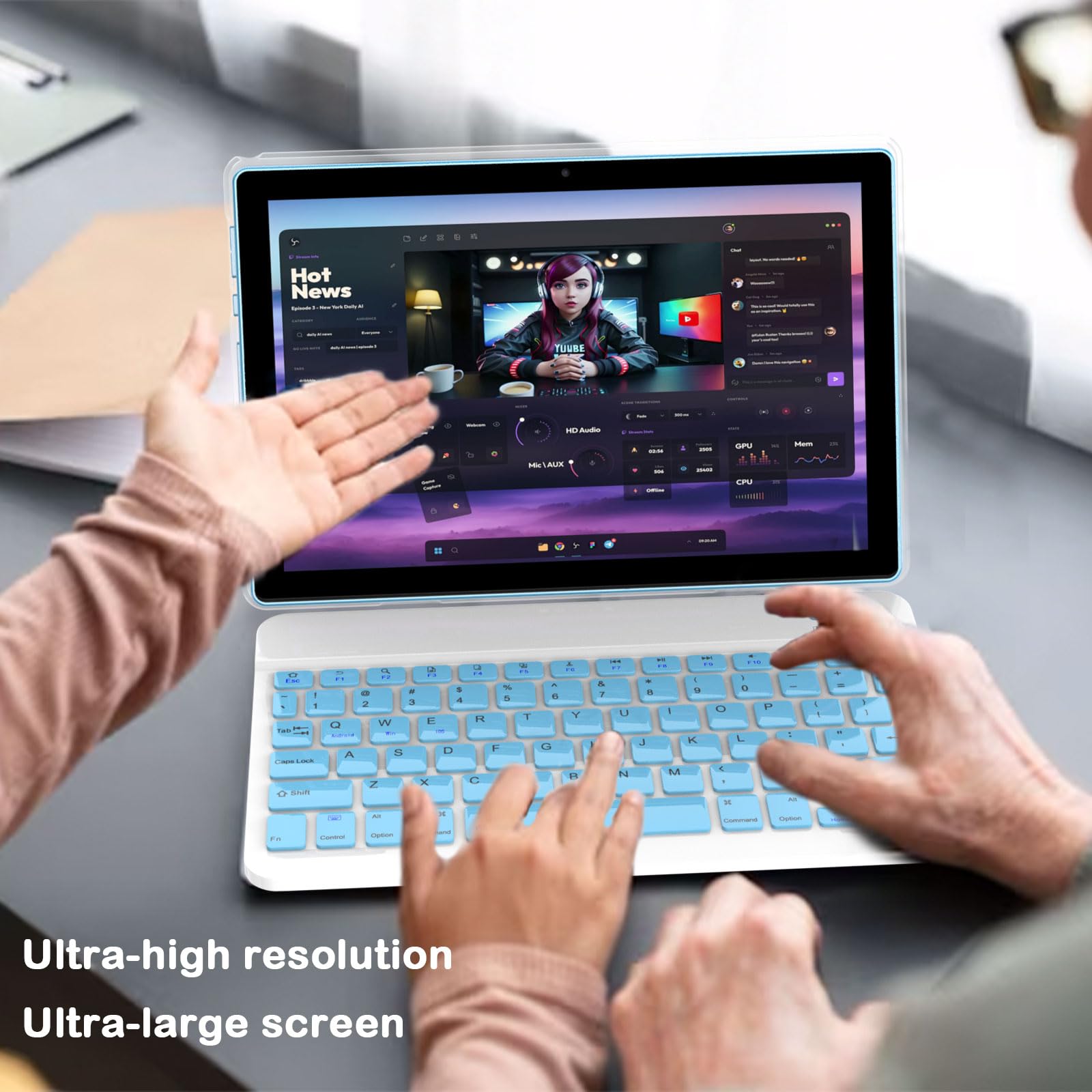 Android 14 2-in-1 Tablet 10 Inch with Keyboard Case, Mouse & Stylus - 8GB RAM 64GB ROM (Expandable to 1TB) - 1280x800 IPS Touchscreen - WiFi 6 & BT 5.0 - Long Battery Life - Perfect for Work, Study & Entertainment