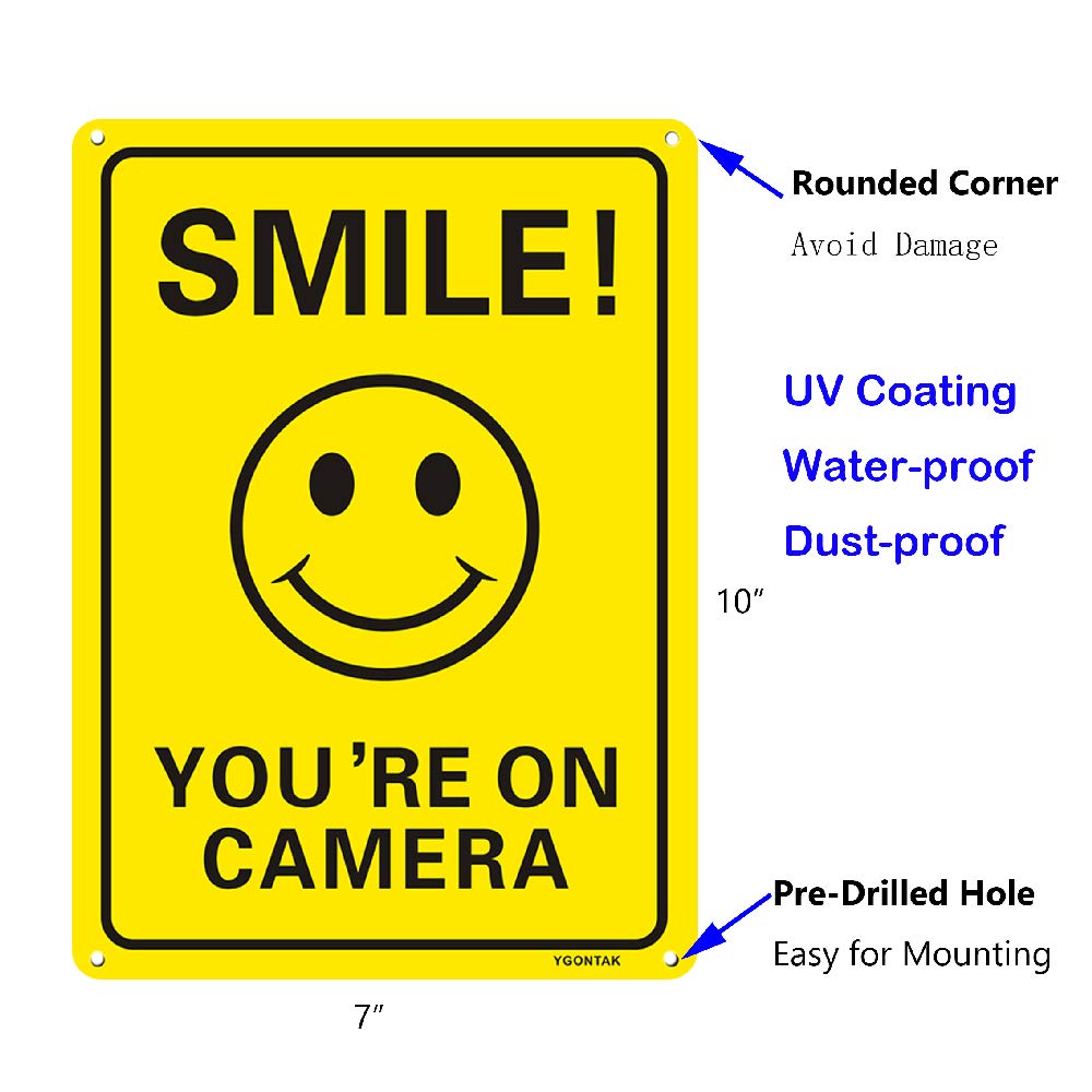 3 Pack 'Smile You're On Camera' Video Surveillance Signs - 10x7 Inch Anti-Rust Aluminum, UV Protected & Reflective Security Signs for Home, Business, CCTV & Outdoor Use - Perfect for Deterring Intruders in Yards, Driveways & Commercial Properties
