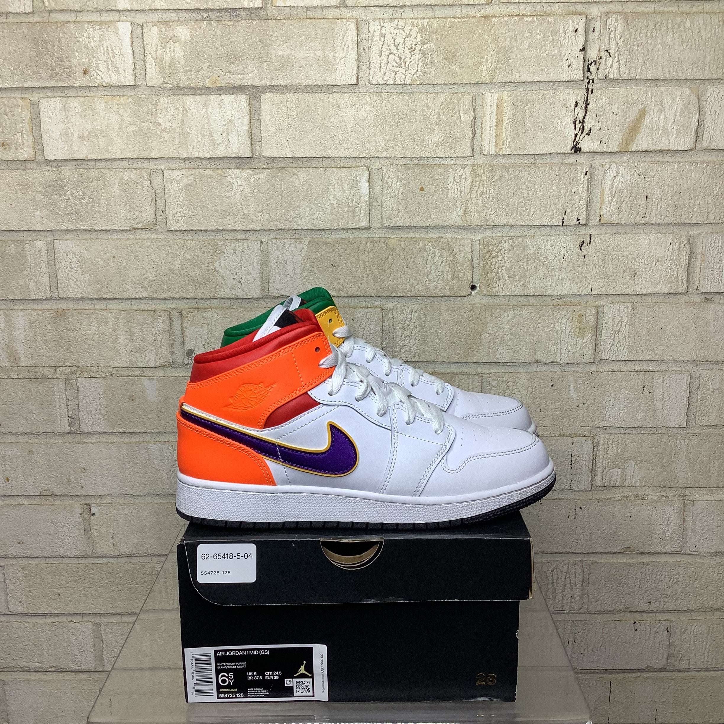 AIR JORDAN 1 MID Alternate Multi-Color Sneakers - Size 6.5Y (554725-128) | Men's Basketball Shoes for Casual Wear & Street Style Fashion