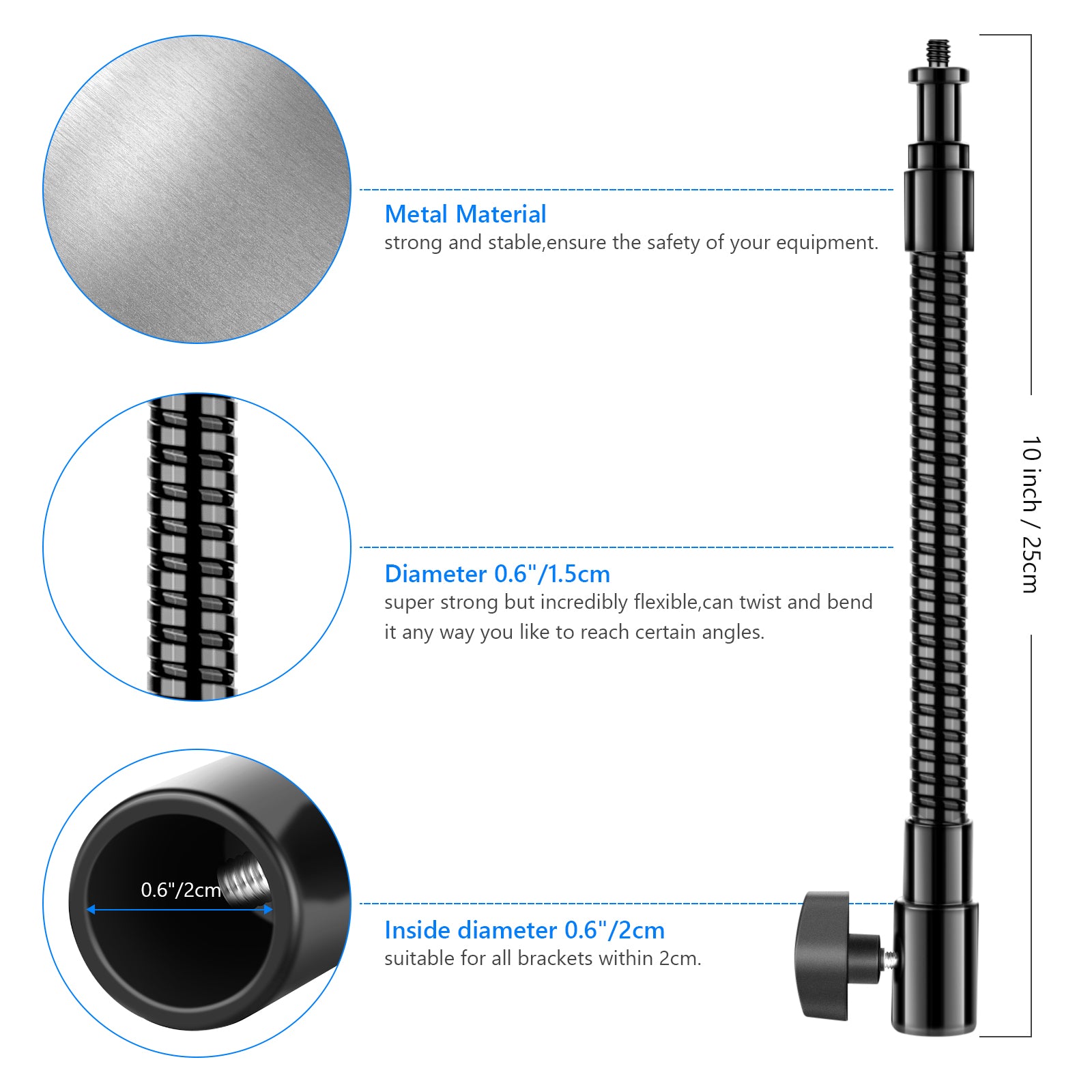 Neewer Adjustable Metal Flexible Tube Arm for Ring Light - Perfect for Photography, Videography, and Live Streaming