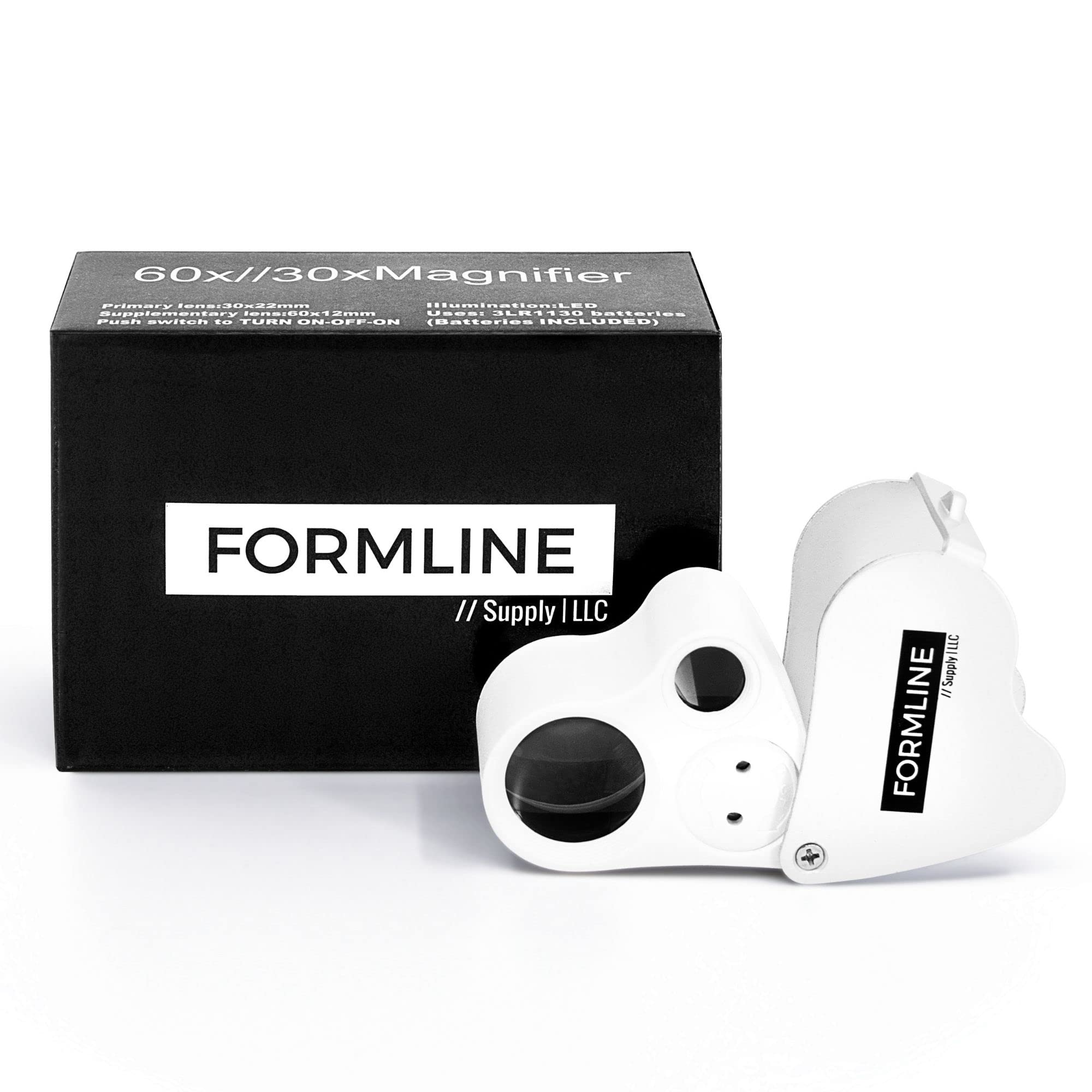 Formline LED Illuminated Jewelers Loupe & Trichome Scope - 60x & 30x Magnifier for Gardening, Jewelry Appraisal, Coin Collecting, Stamp Inspection, Watch Repair & Science Research | Perfect for Hobbyists, Antique Dealers & Gemologists (White/Silver)