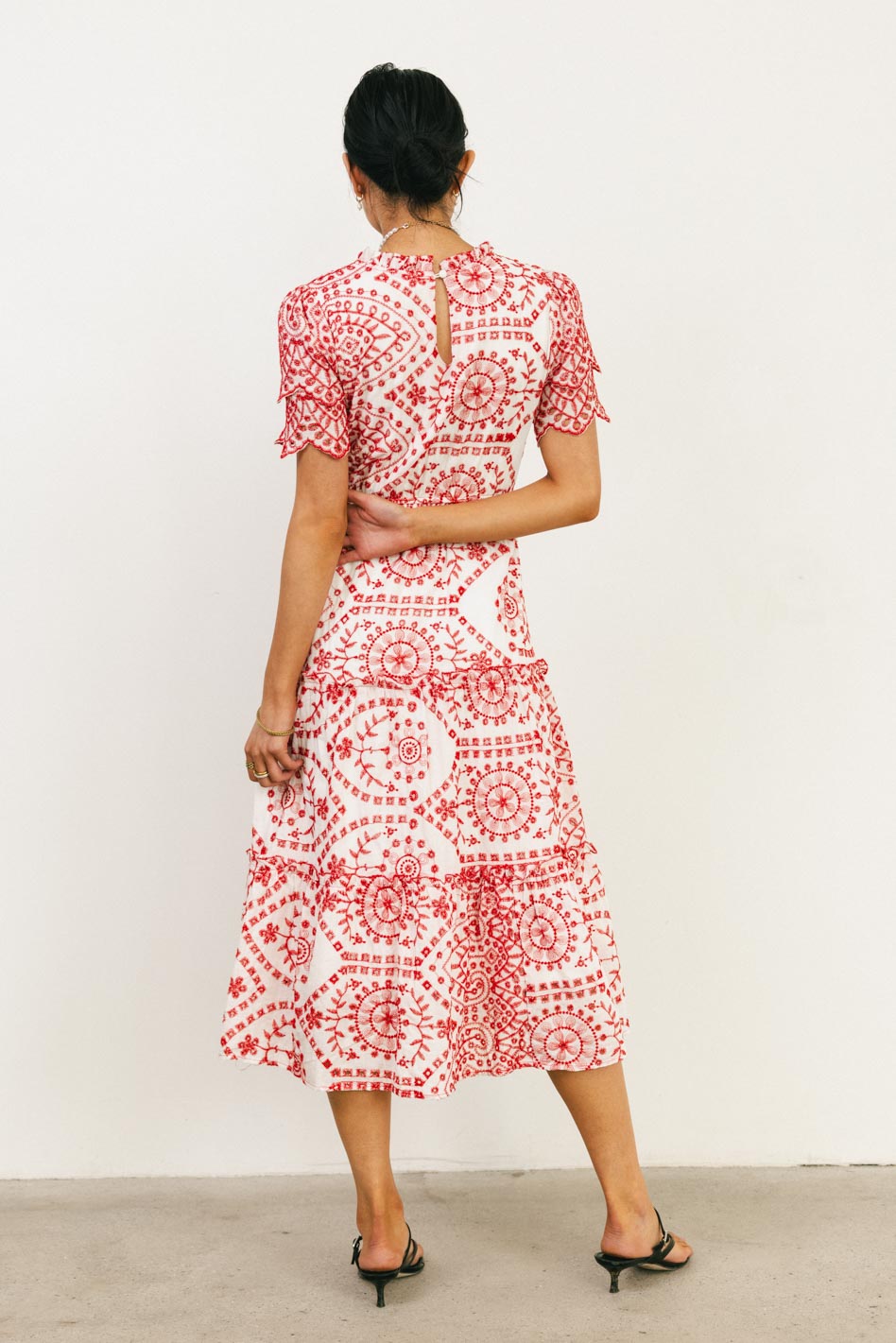 Alena Eyelet Lace Dress in Red - Elegant Summer Floral Dress for Women | Perfect for Weddings, Parties & Special Occasions