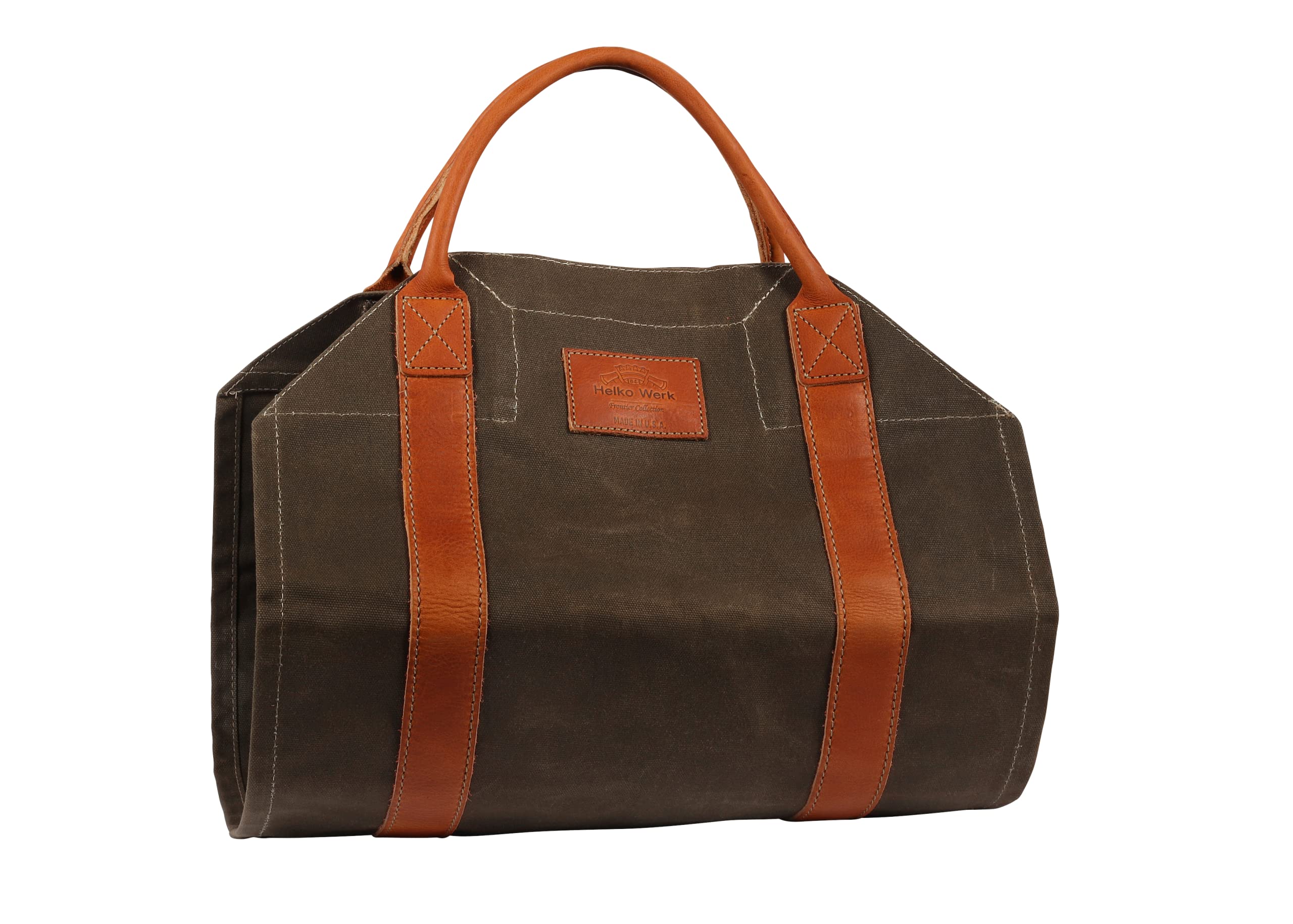 1844 Helko Werk Germany Frontier Collection Canvas Log Carrier - Heavy Duty Firewood Holder & Bag for Fireplace, Camping, Outdoor Wood Storage - Made in USA (Olive Green)