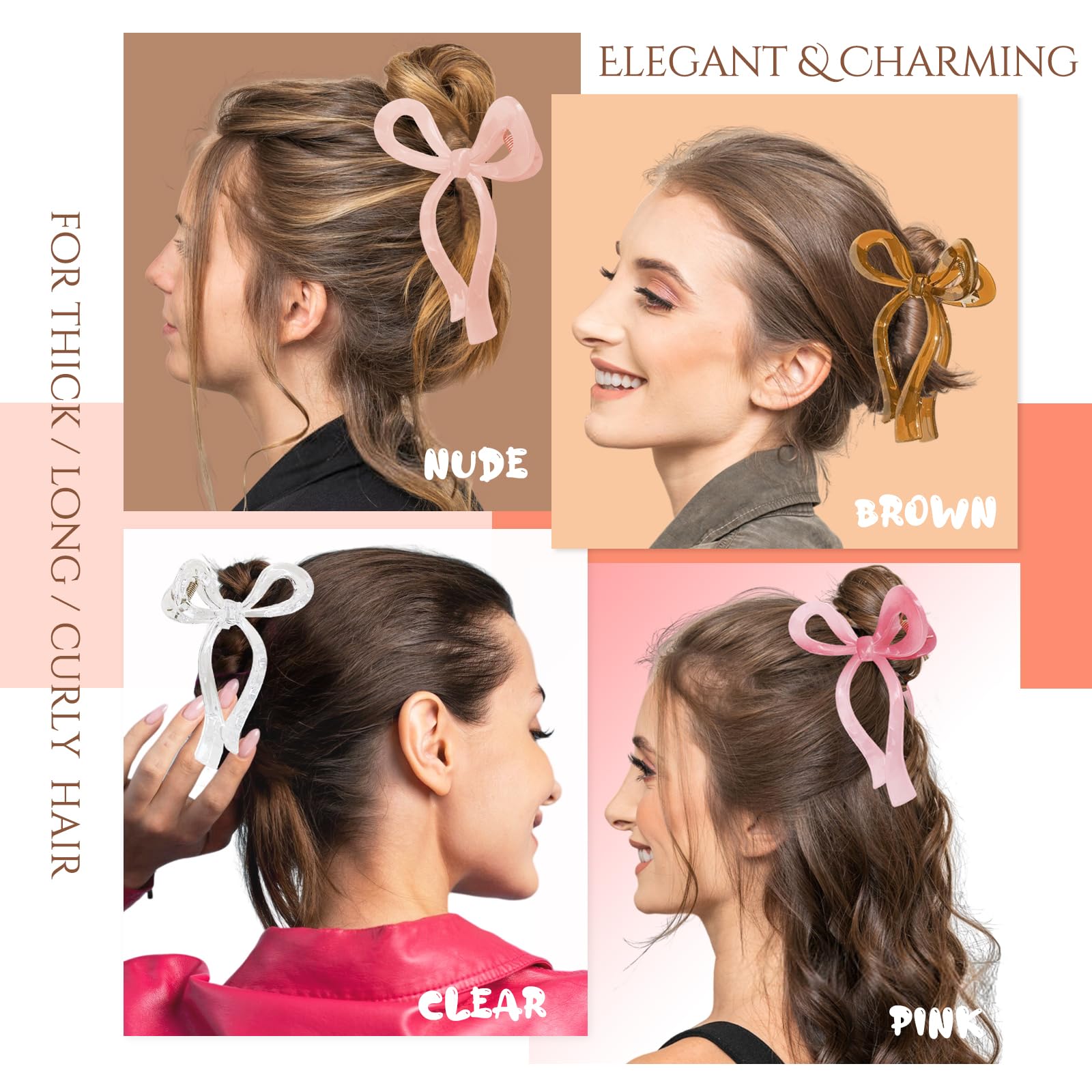 4PCS Large Acrylic Bow Hair Clips for Women - 5