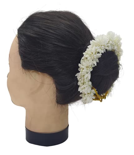 White Plastic Hair Bun Mogra Flower Gajra Hair Accessory for Women - Traditional Indian Hair Jewelry for Weddings, Parties & Festivals (1PC)