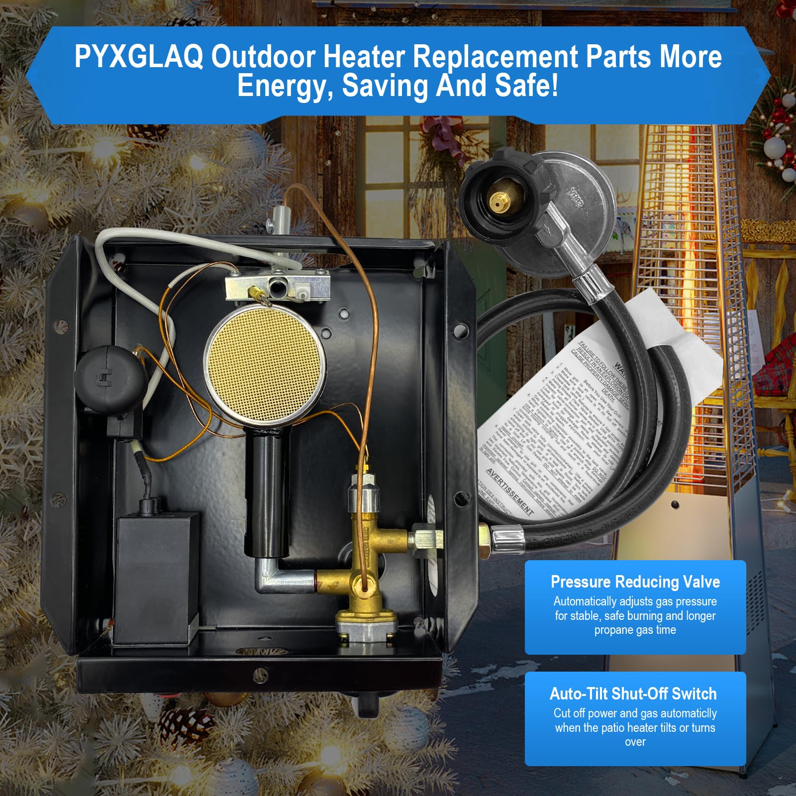 Hiland Square Patio Heater Replacement Parts - 5 Bolt Hole Glass Tube Burner Module with Regulator Valve Assembly | Compatible with Hiland Square Glass Tube Heaters | Perfect for Outdoor Patio, Deck, and Garden Heating