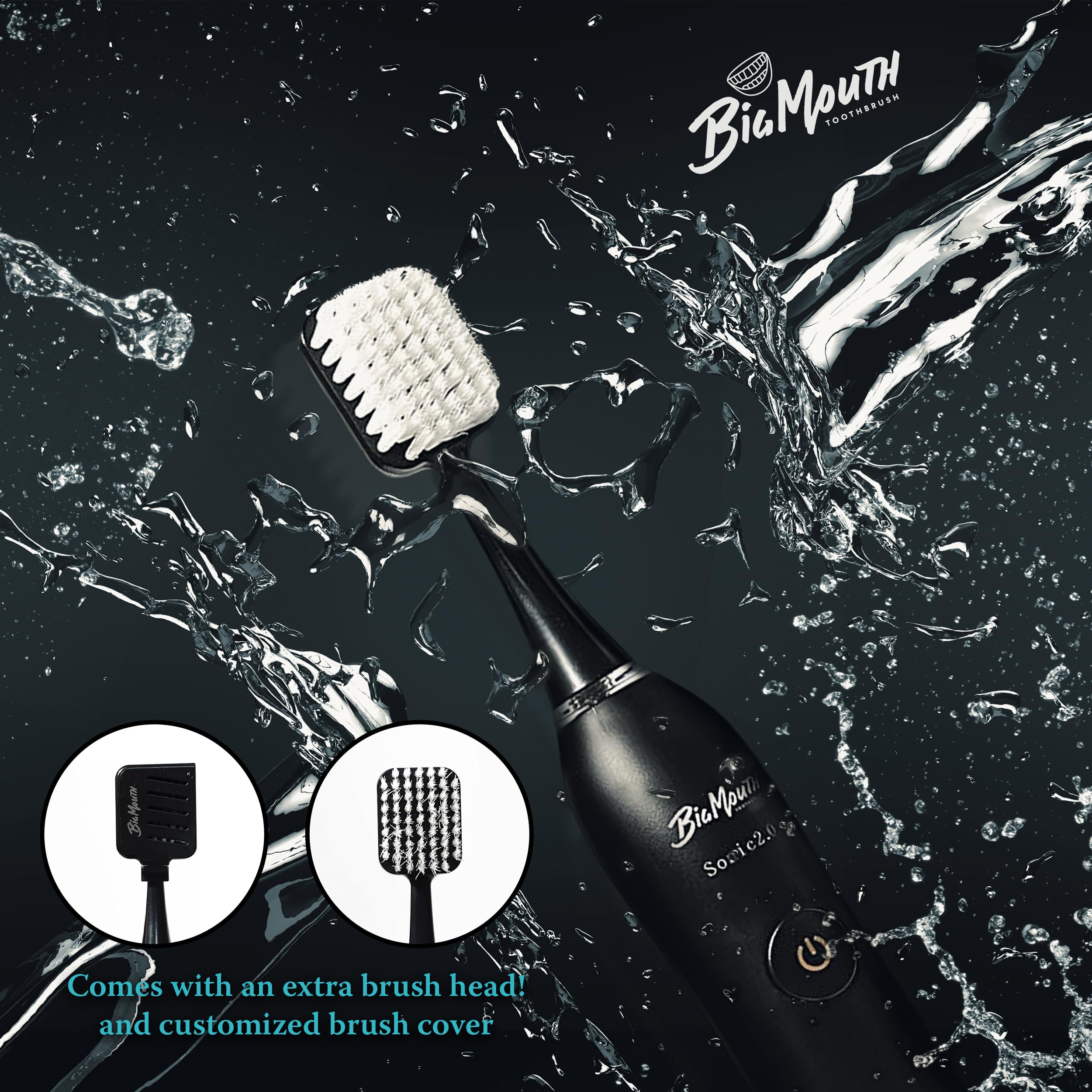 Big Mouth Electric Toothbrush 2.0 Sonic (Black) - Premium Quality Rechargeable Toothbrush for Adults with 4 Brush Heads | Deep Cleaning, Whitening & Gum Care | Perfect for Travel, Home & Office Use
