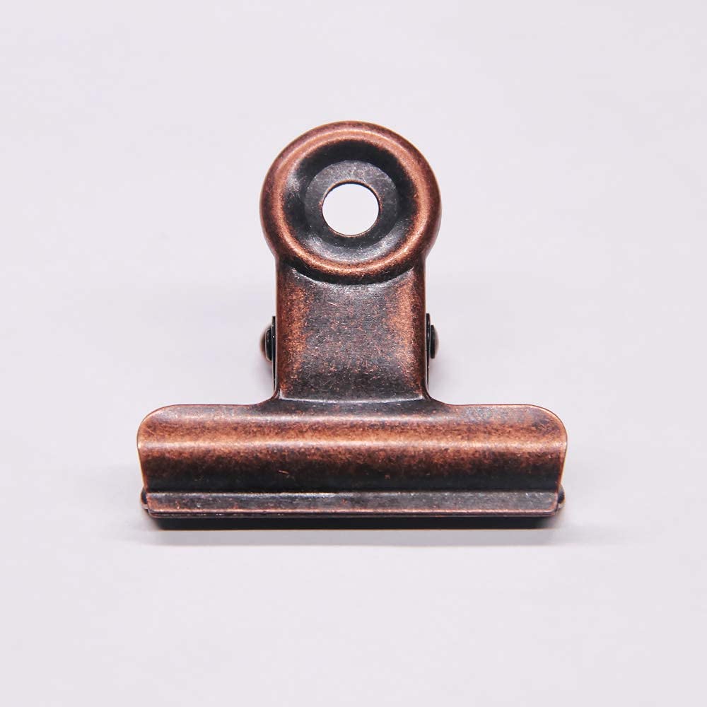 Bulldog Clips with Hole for Push-pin | Heavy Duty Spring Metal Binder Clips | Small File Clips for Office, School & Home Organization | Coffee Tea Food Bag Seal Clamps | DIY Photo Grid & Craft Decorative Clips (Copper, 38mm) - Perfect for Document Filing, Snack Storage & Wall Decor